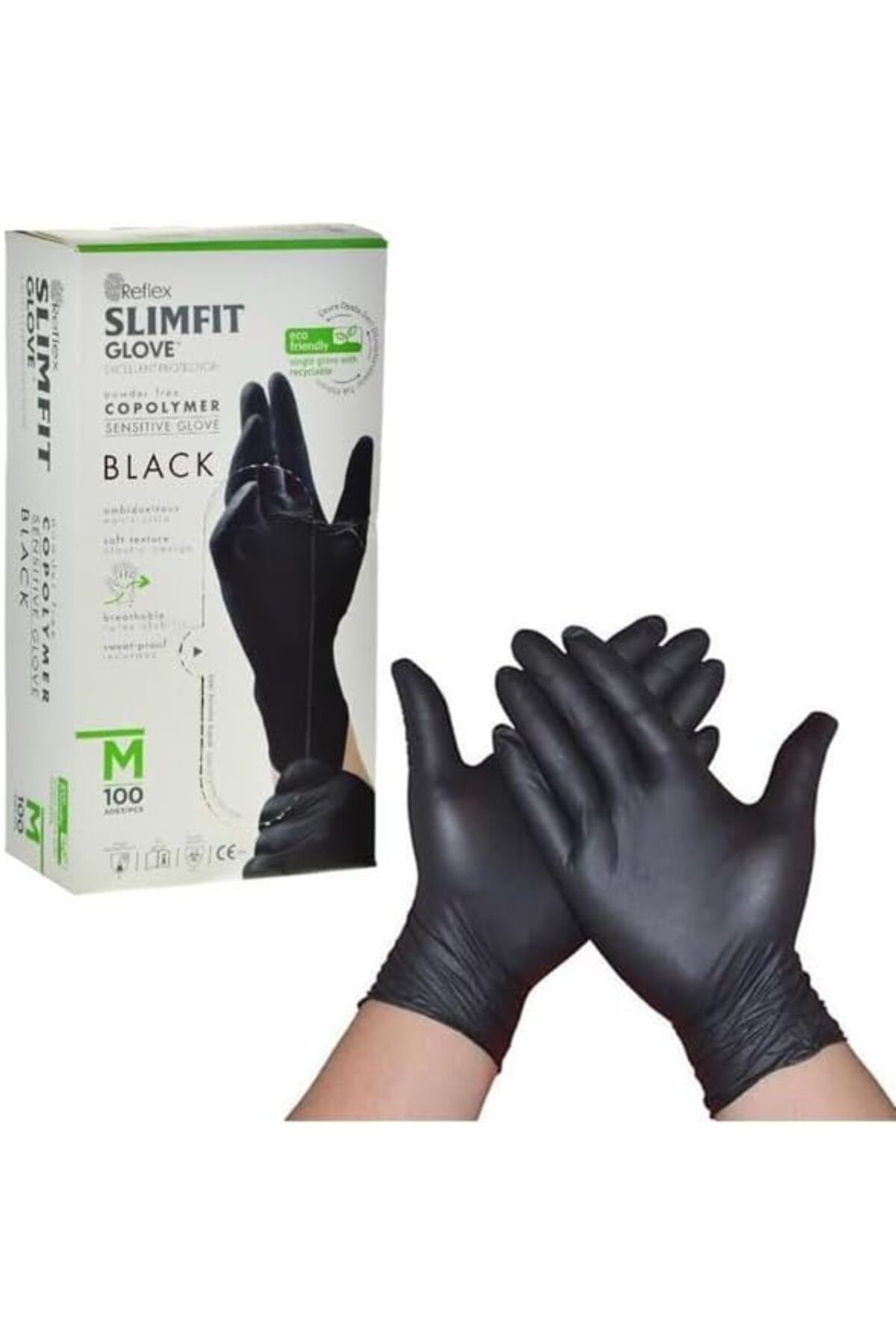 Mu Art Ahşap Mrt Reflex Slımfıt Glove Pudrasız Tek Kullanımlık Gıdaya Uygun Yeni Nesil Teknoloji Siyah M Be