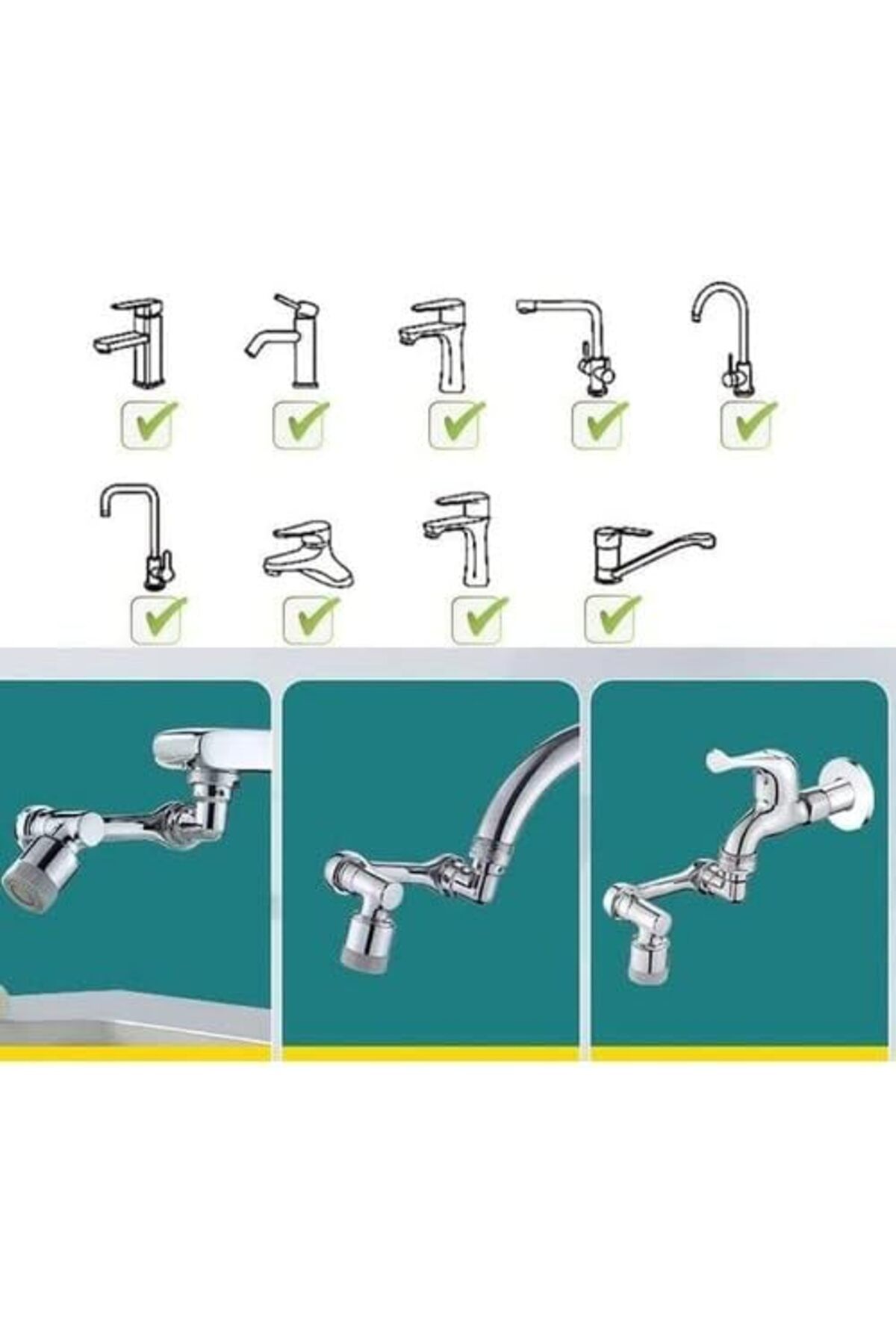 LUXE-1080 Degree Rotatable Robotic Arm Faucet Head, Faucet Extension Attachment Tip, A1, Chrome Lxshp 1 3