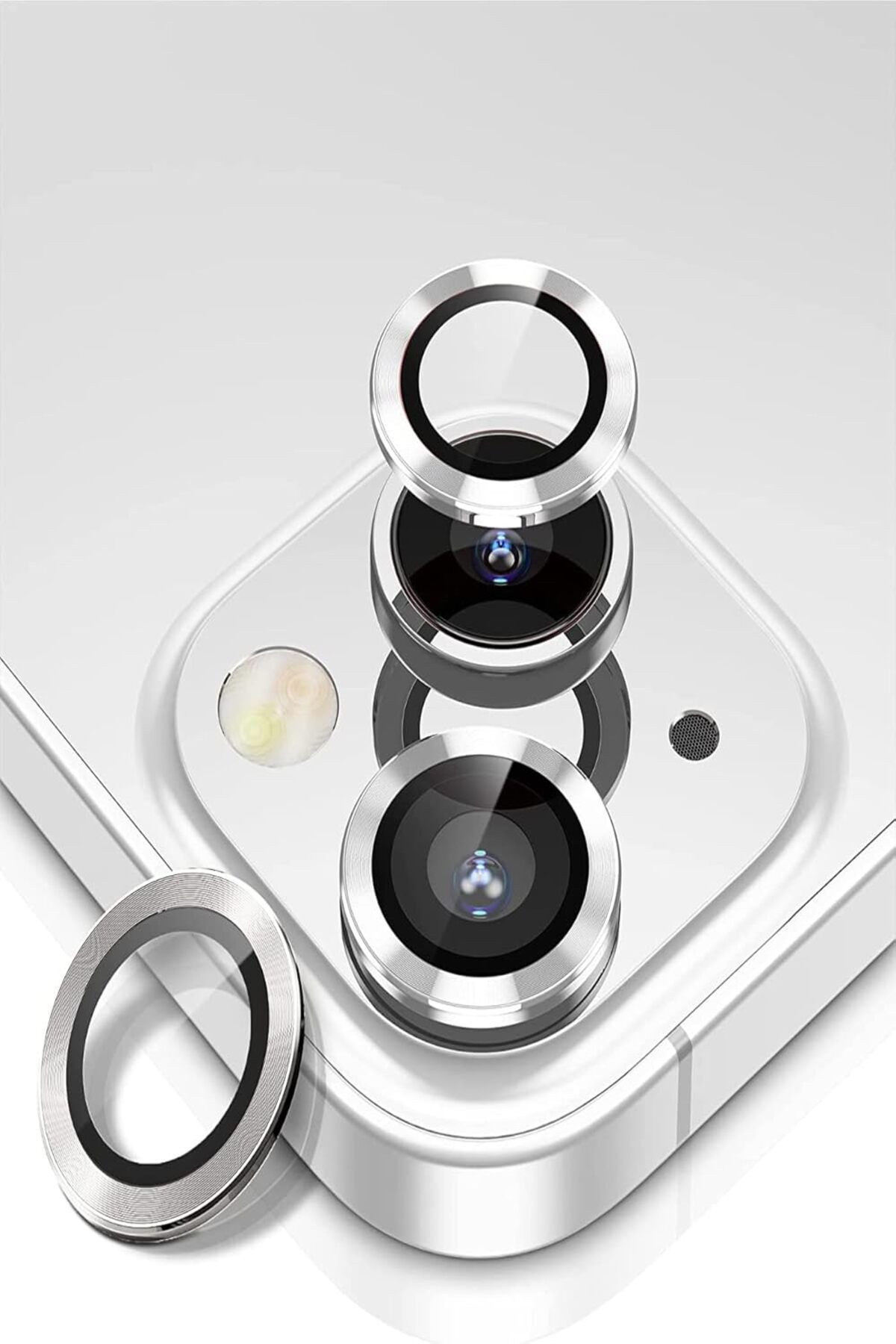 Mu Art Ahşap Mrt İLETİŞİM iPhone 13 Alüminyum Alaşım Temperli Cam Kamera Lens Koruyucu - Gümüş Art 871