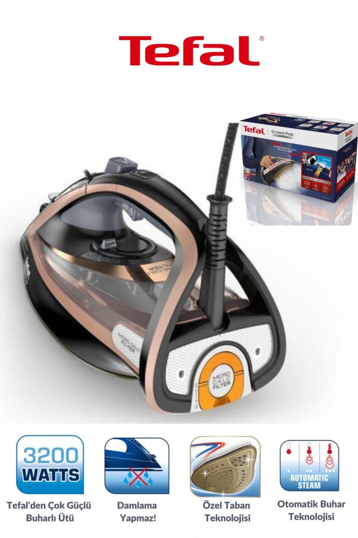 TEFAL 260gr ŞOK Buharlı 3200W yüksek güçlü Akıllı Ultimate Pure Buharlı Ütü