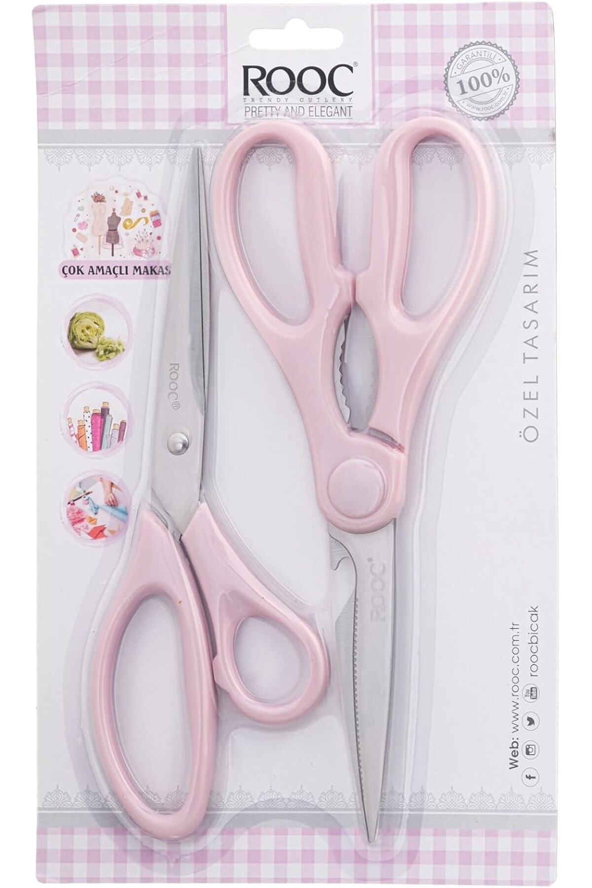 STOREMAX Premium Serisi Ergonomik Saplı Çelik Gıdaya Temasa Uygun 2'li Mutfak Makası, Pembe TrendBazaar