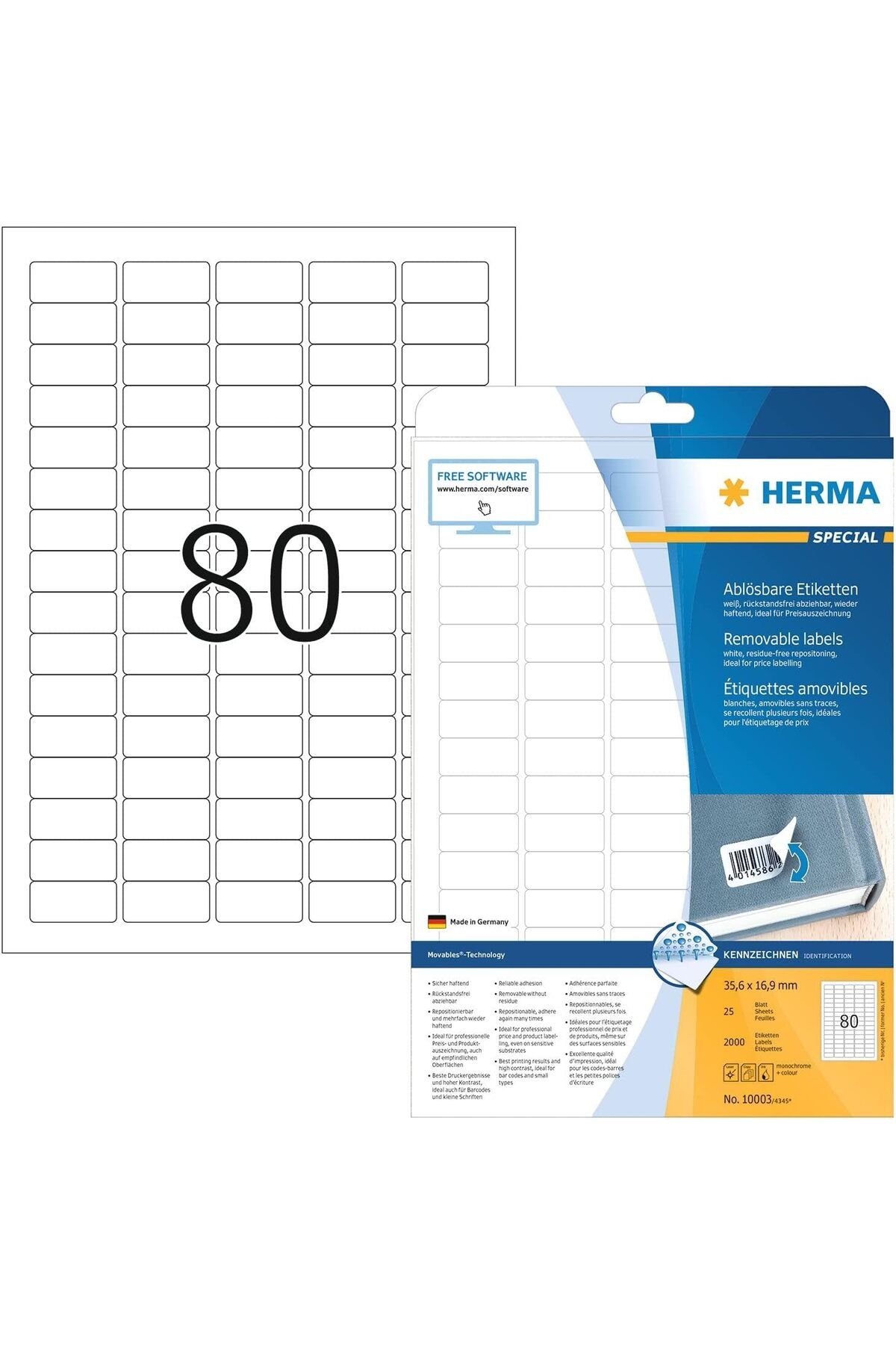 STOREMAX 10003 Üniversal Etiket DIN A4 Çıkarılabilir, Küçük 35,6 x 16,9 mm, 25 Yaprak, Kağıt, Mat K