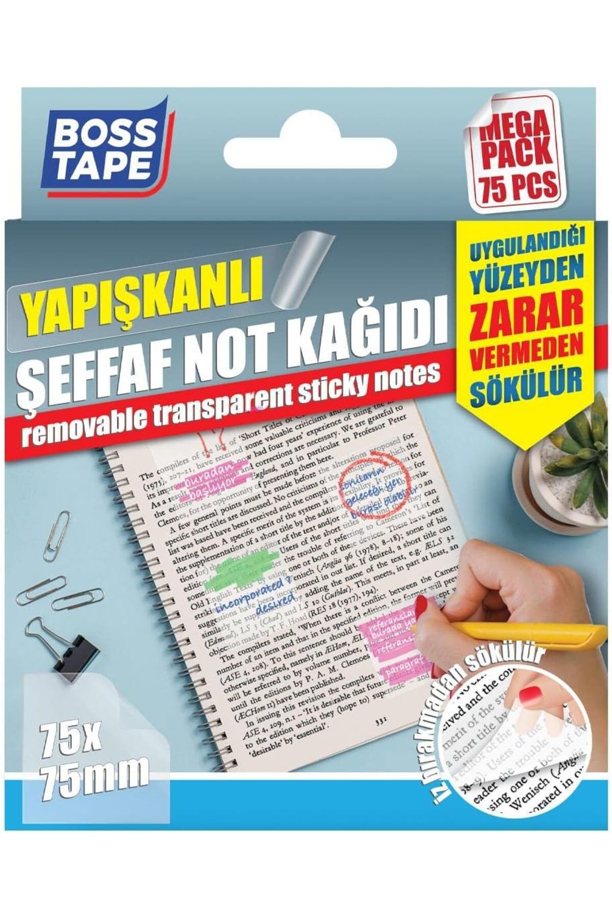 STOREMAX Rom Tape 75 Adet Sökülebilir Şeffaf Yapışkanlı Not Kağıdı Romshp 1067323