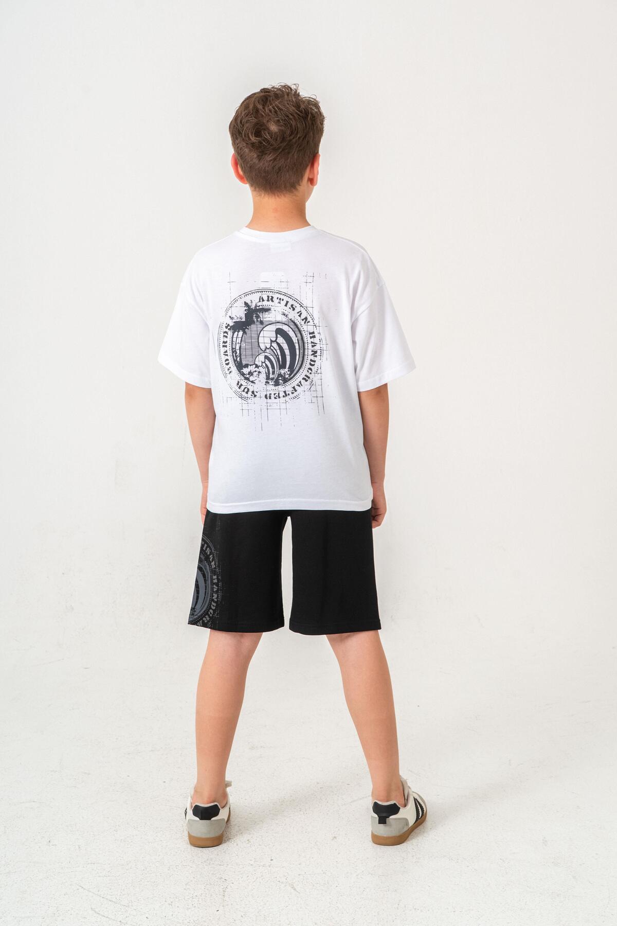 Mışıl Kids-Ust Pocket Ust Pocket Printed Back Printed Boys Shorts - T-Shirt Set 5