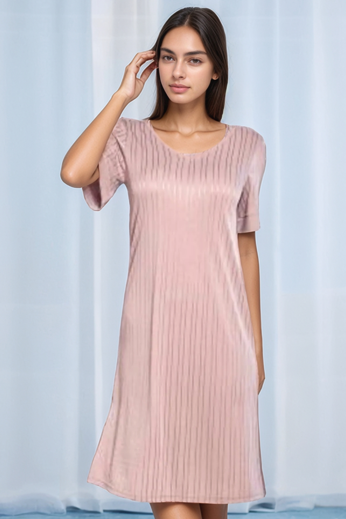 Soweto Kadın Kısa Kol Şeritli V Yaka %100 Viskon Gecelik