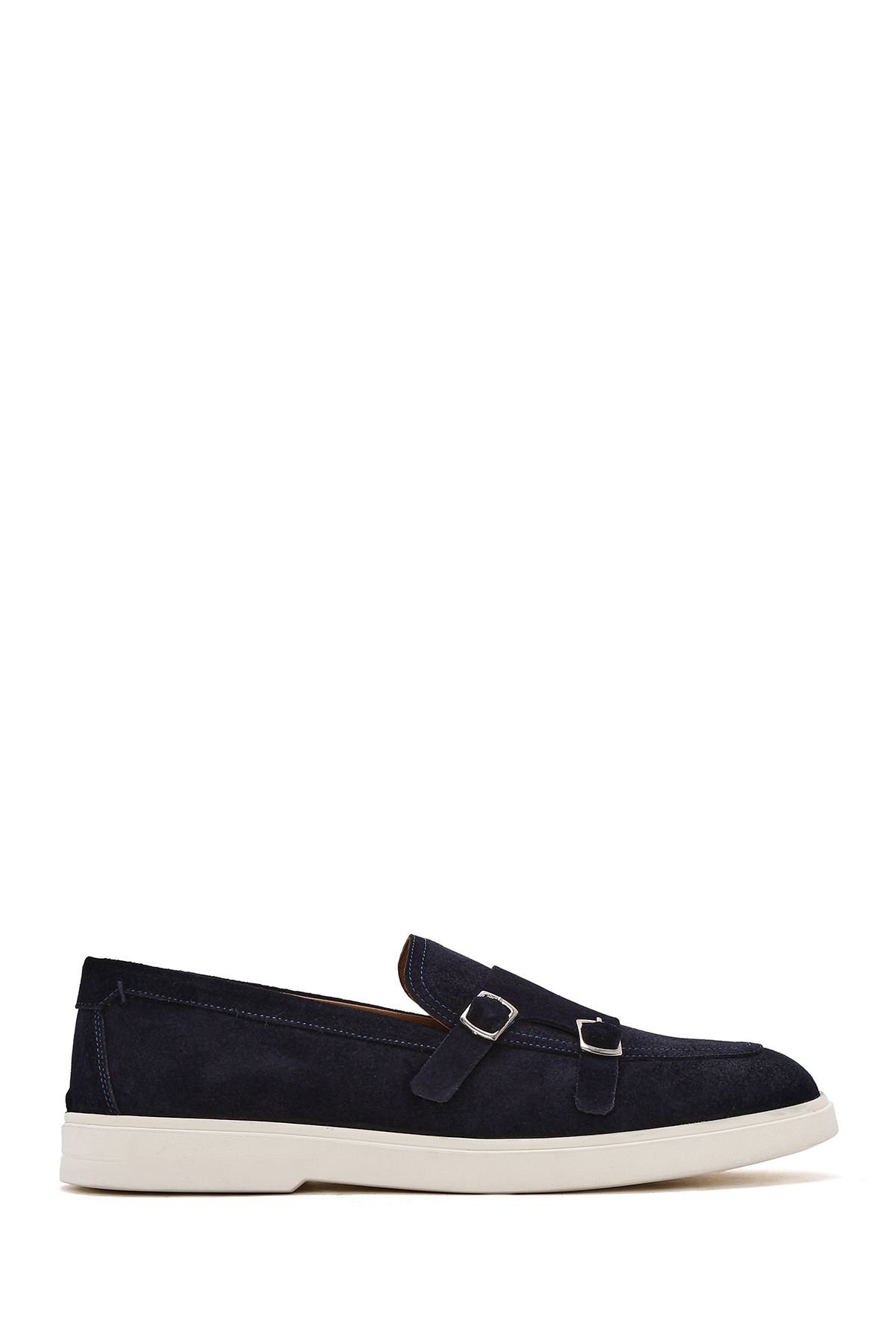 Derimod Erkek Lacivert Çift Tokalı Süet Deri Casual Loafer 25SFD750410