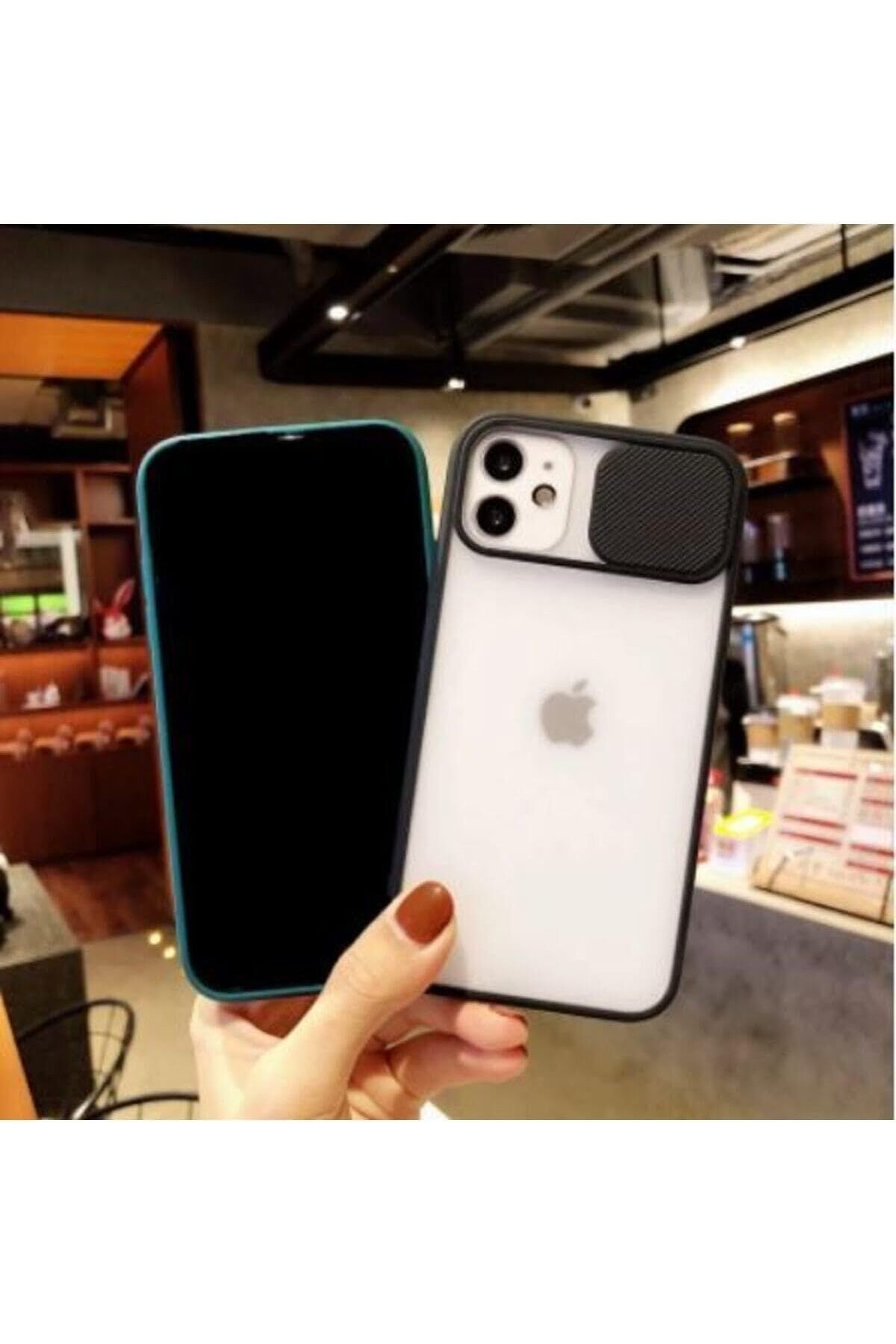 STOREMAX Ezg Iphone 12 Kılıf Kamera Lens Sürgülü Korumalı, Kenar Renkli, Arkası Buzlu Şeffaf Kapak (S