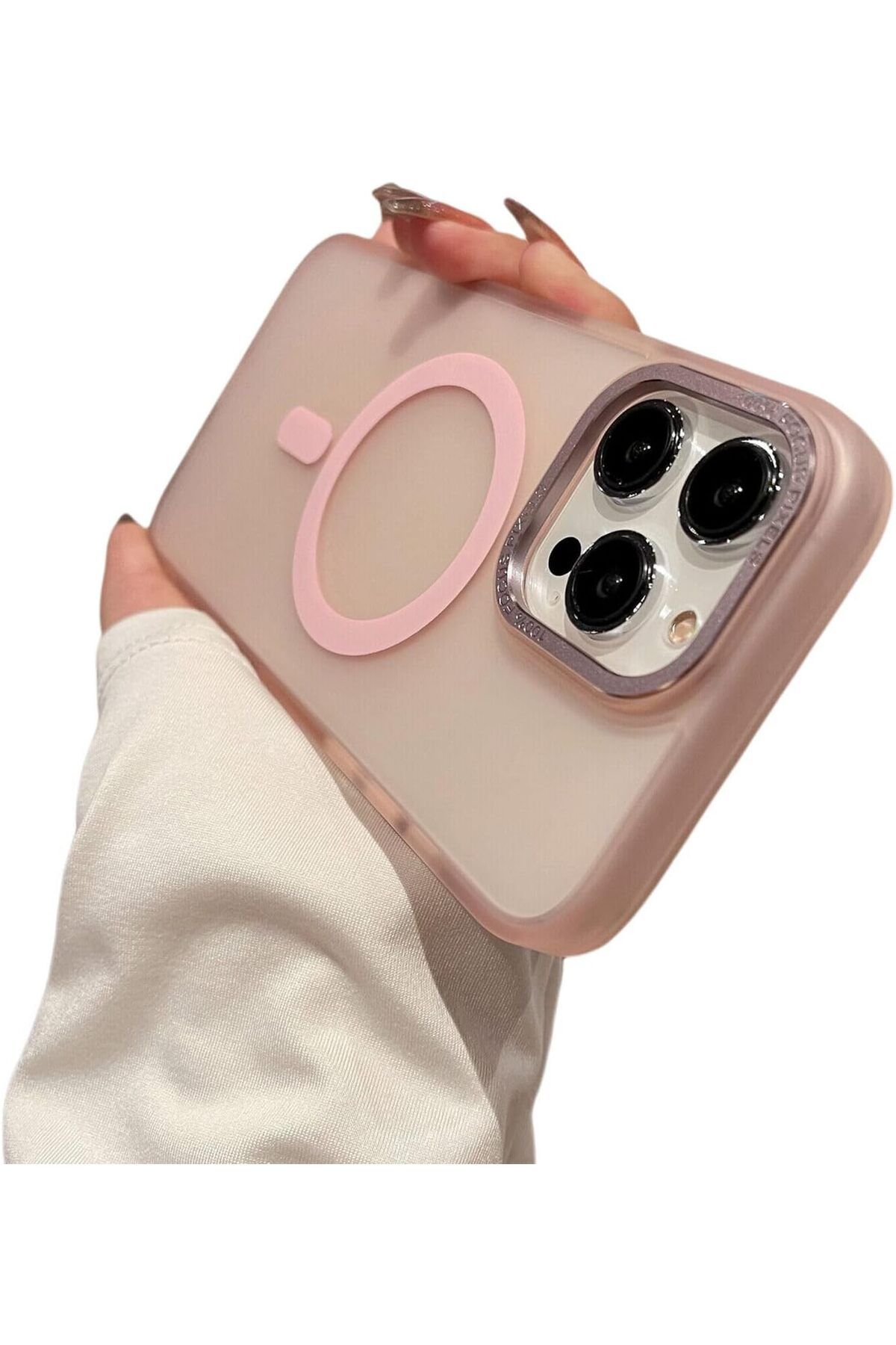 Mu Art Ahşap Mrt iPhone 14 ile Uyumlu Lüks Pc Mat MagSafe Kılıf, Metal Tuşlu Frosted Manyetik Silinebilir Sar