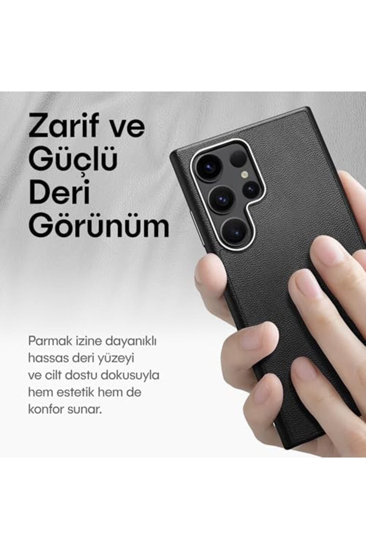 STOREMAX ELZ Galaxy S24 Ultra için Leth Shield Serisi Parmak İzi Tutmayan Deri Görünümlü Metal Tuşlu v