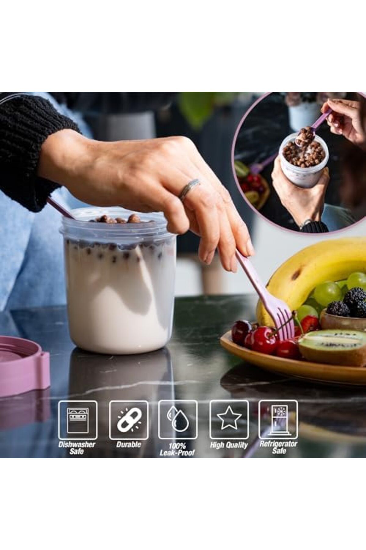 LUXE-Ml Take-Go Fruit Muesli Container with Spoon and Chamber Picnic Business Yogurt Milk Cup with Lid and Ka 3