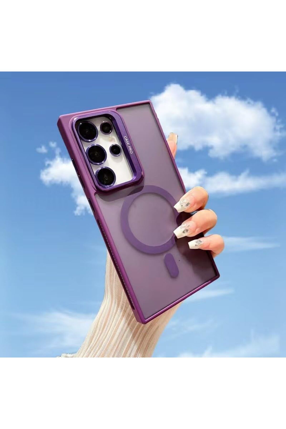 LUXE Galaxy S24 Kılıf Krom Mika Kamera Lens Hediyeli Kapak Arkası Mat Mıknatıs Şarjlı Kılıf Met