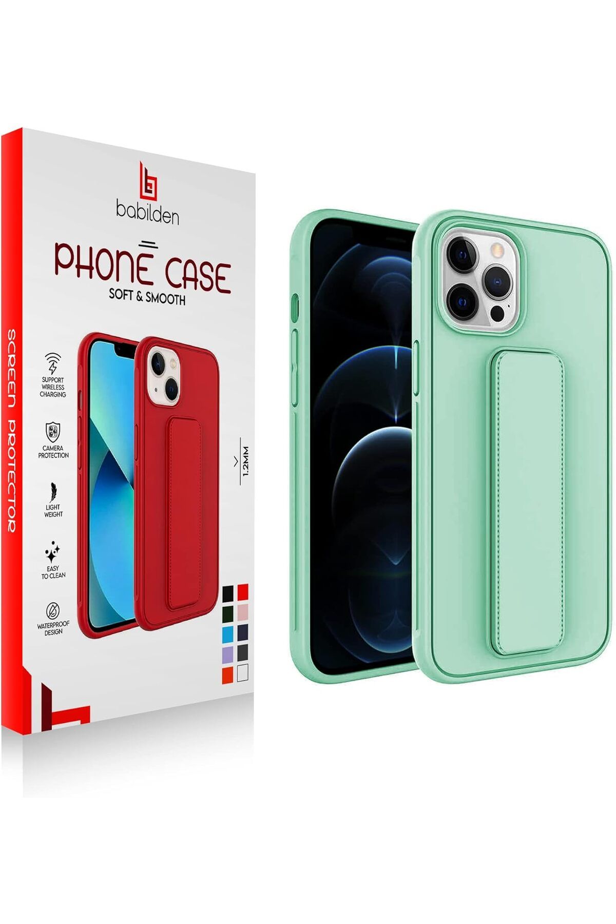 Mu Art Ahşap Mrt iPhone Mıknatıslı Standlı Darbe Emici Ibola iPhone 12 Pro Kılıf (Turkuaz) Art 871301