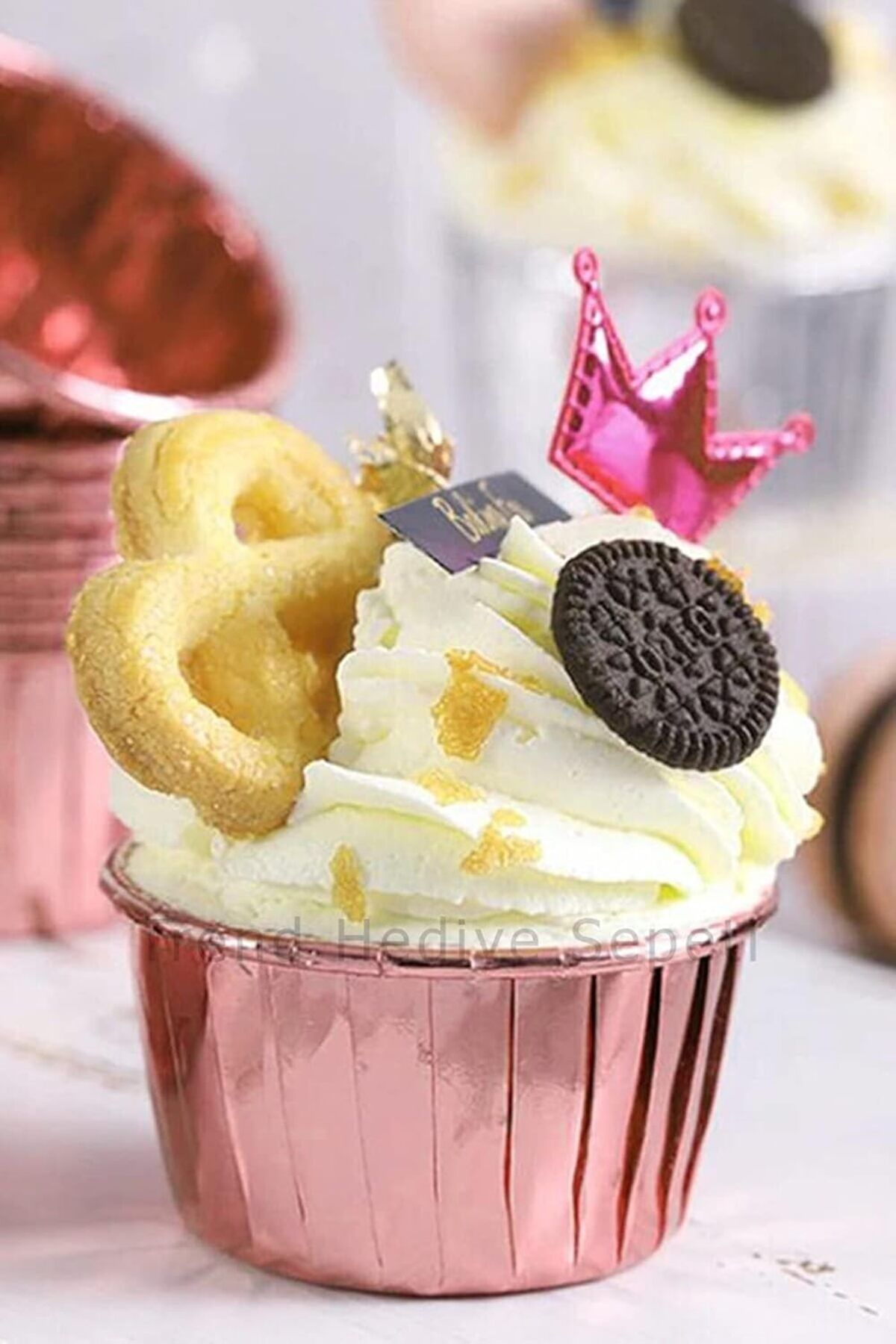 STOREMAX ELZ Hediye Sepeti 25'li Rose Gold Parlak Pembe Muffin Kek Kalıbı, Kek Kapsülü Cupcake Kalıbı,