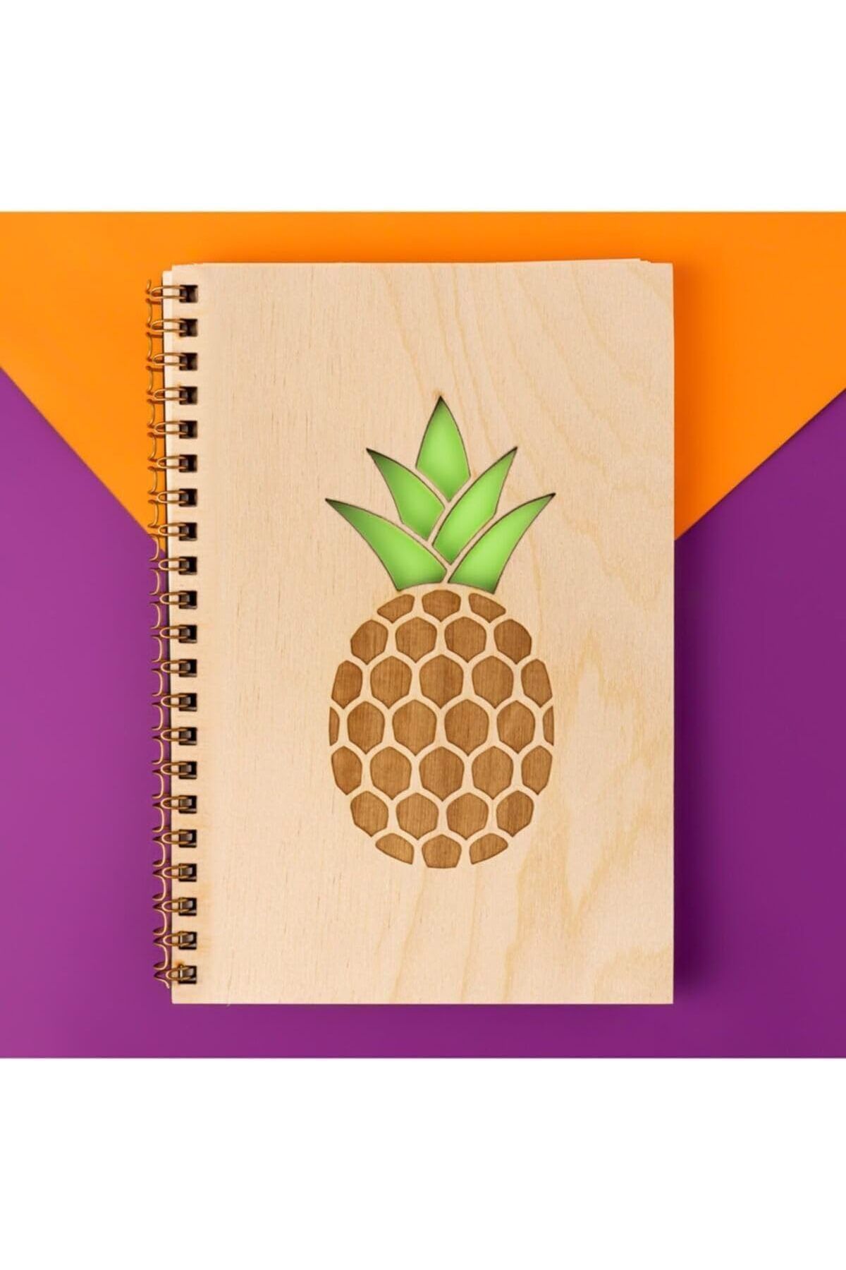 STOREMAX Sbl Ananas Tasarımlı Ahşap Kapaklı Defter 18 Cm X 12 Cm 48 Yaprak Not Defteri SBLShp 1064356