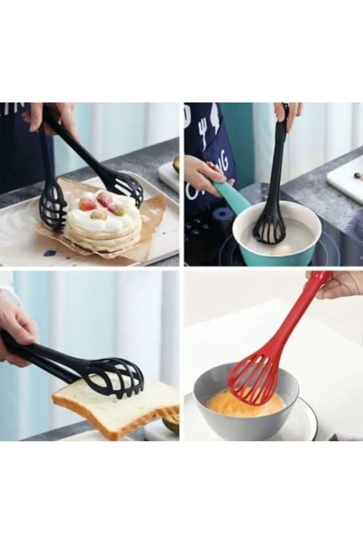 Mu Art Ahşap-Mrt 2 in 1 Magic Whisk and Pasta Tongs Practical Egg Sauce Cream Mixer a 2
