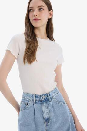 Defacto Fitted Bisiklet Yaka Fitilli Kaşkorse Basic Düz Kısa Kollu Tişört K70...