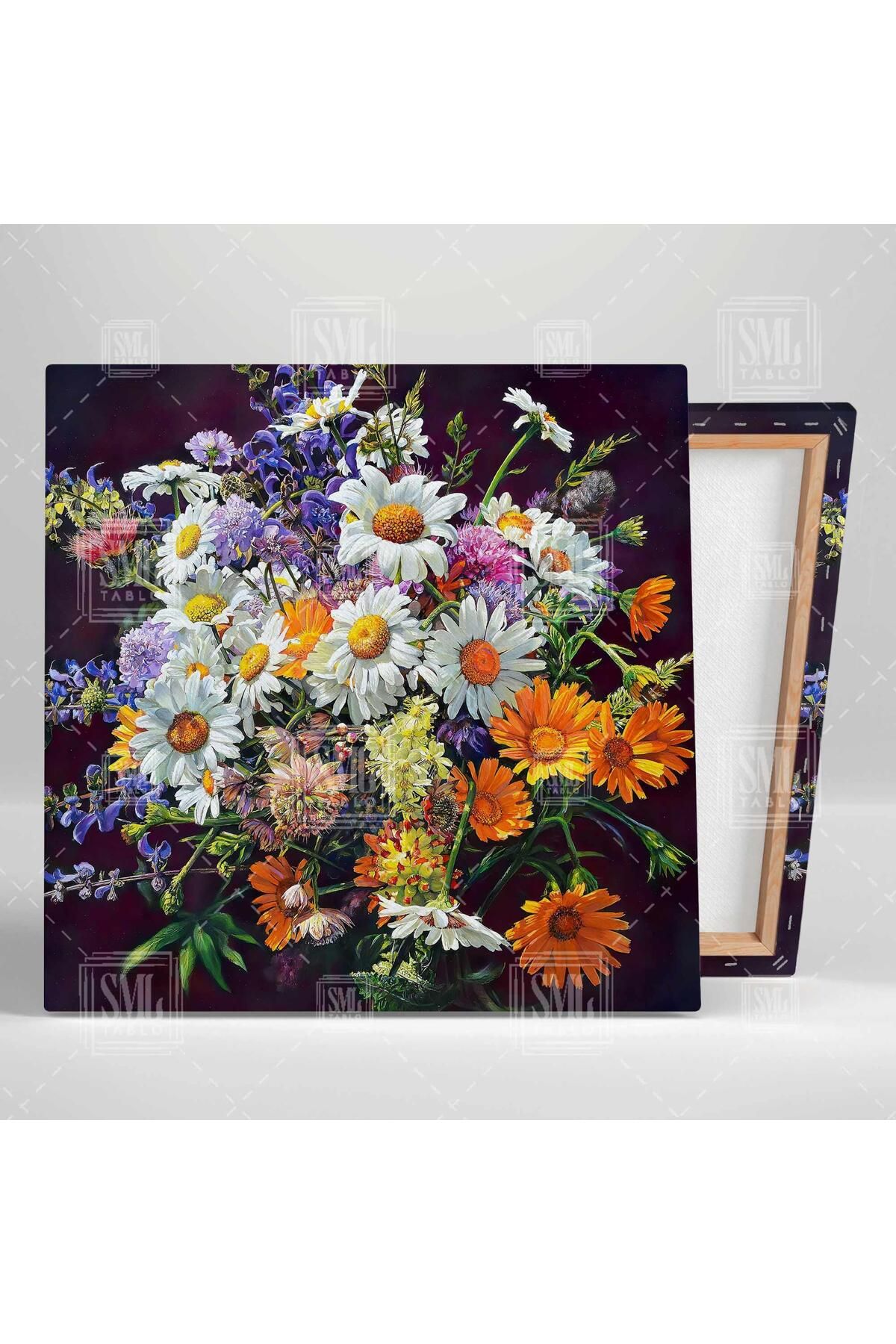 SML TABLO-Large Daisy Flower Bouquet Arrangement Square Canvas Painting 2