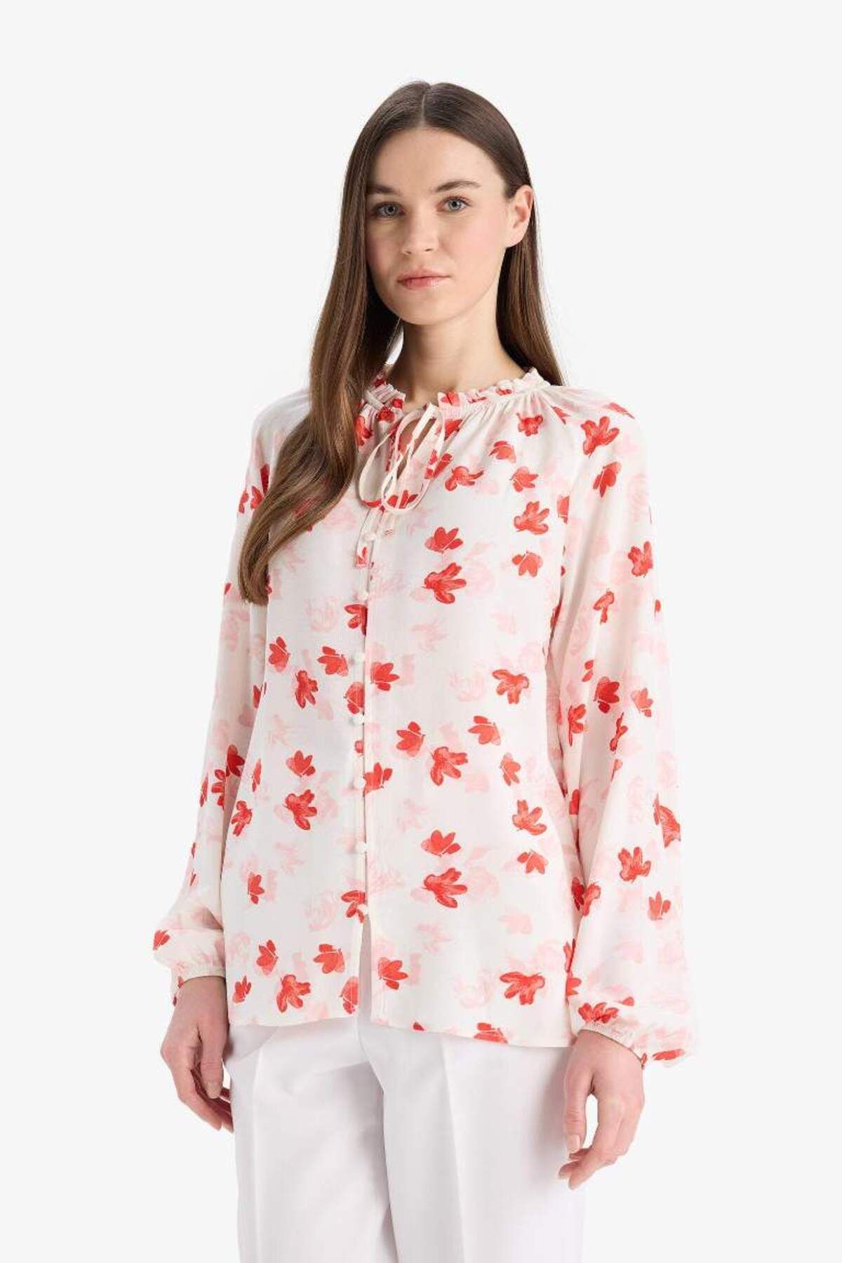 DeFacto-Regular Fit Patterned Maroccan Long Sleeve Blouse E7637Ax25Sp 6