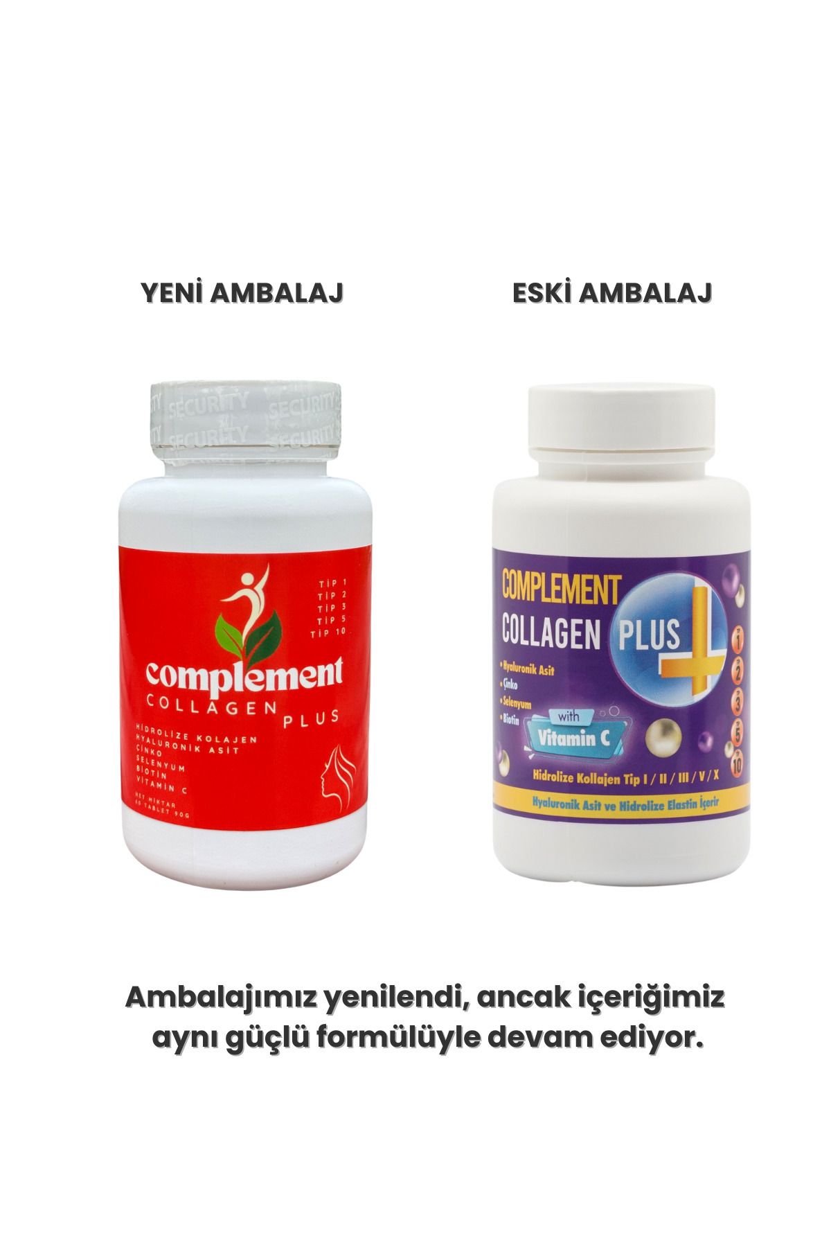 COMPLEMENT-Collagen Plus 60 Tablets - Number 1 2 3 5 10 Hydrolyzed Elastin Hyaluronic, Acid and Vitamin C Boost 2