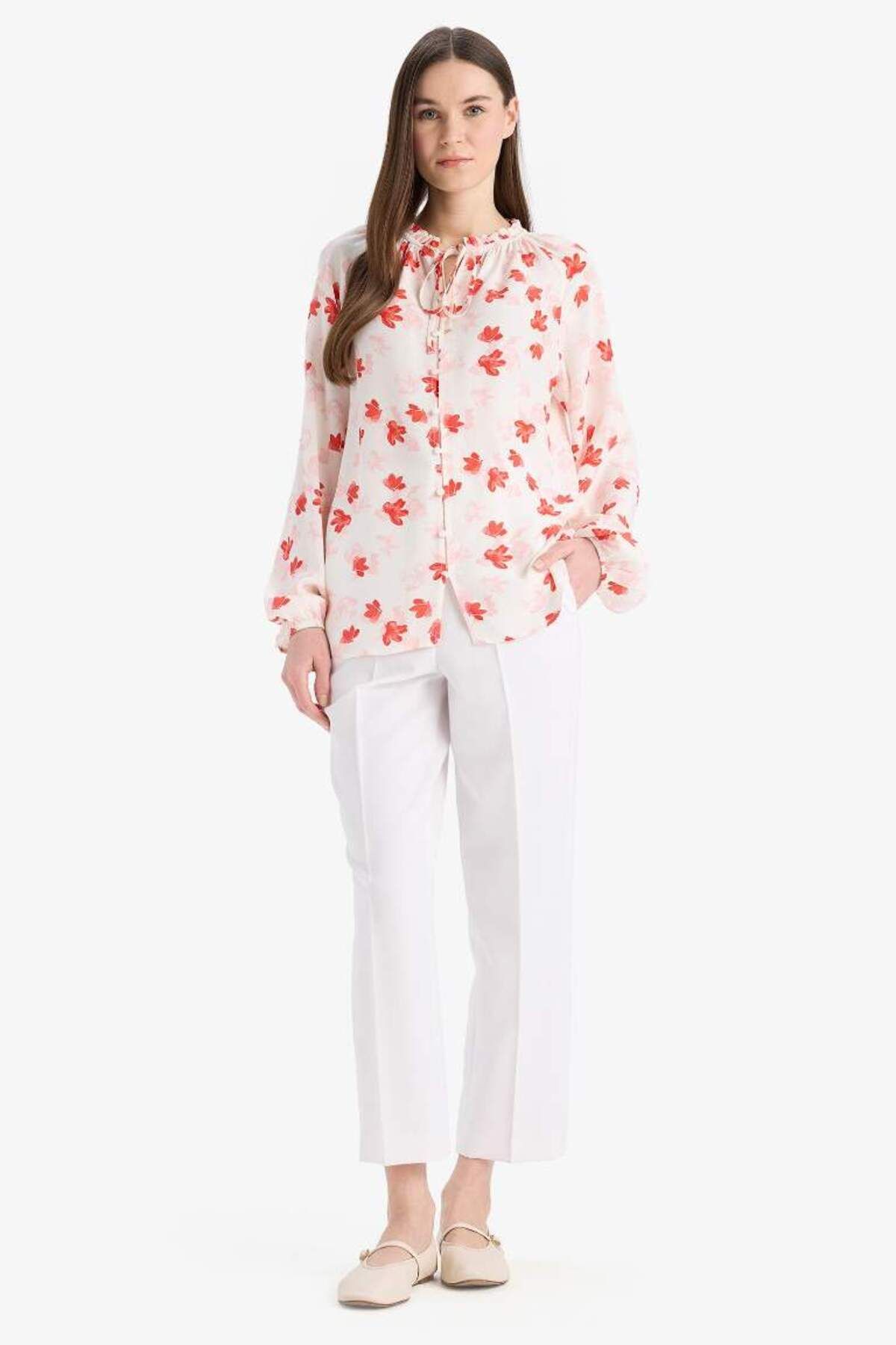 DeFacto-Regular Fit Patterned Maroccan Long Sleeve Blouse E7637Ax25Sp 5