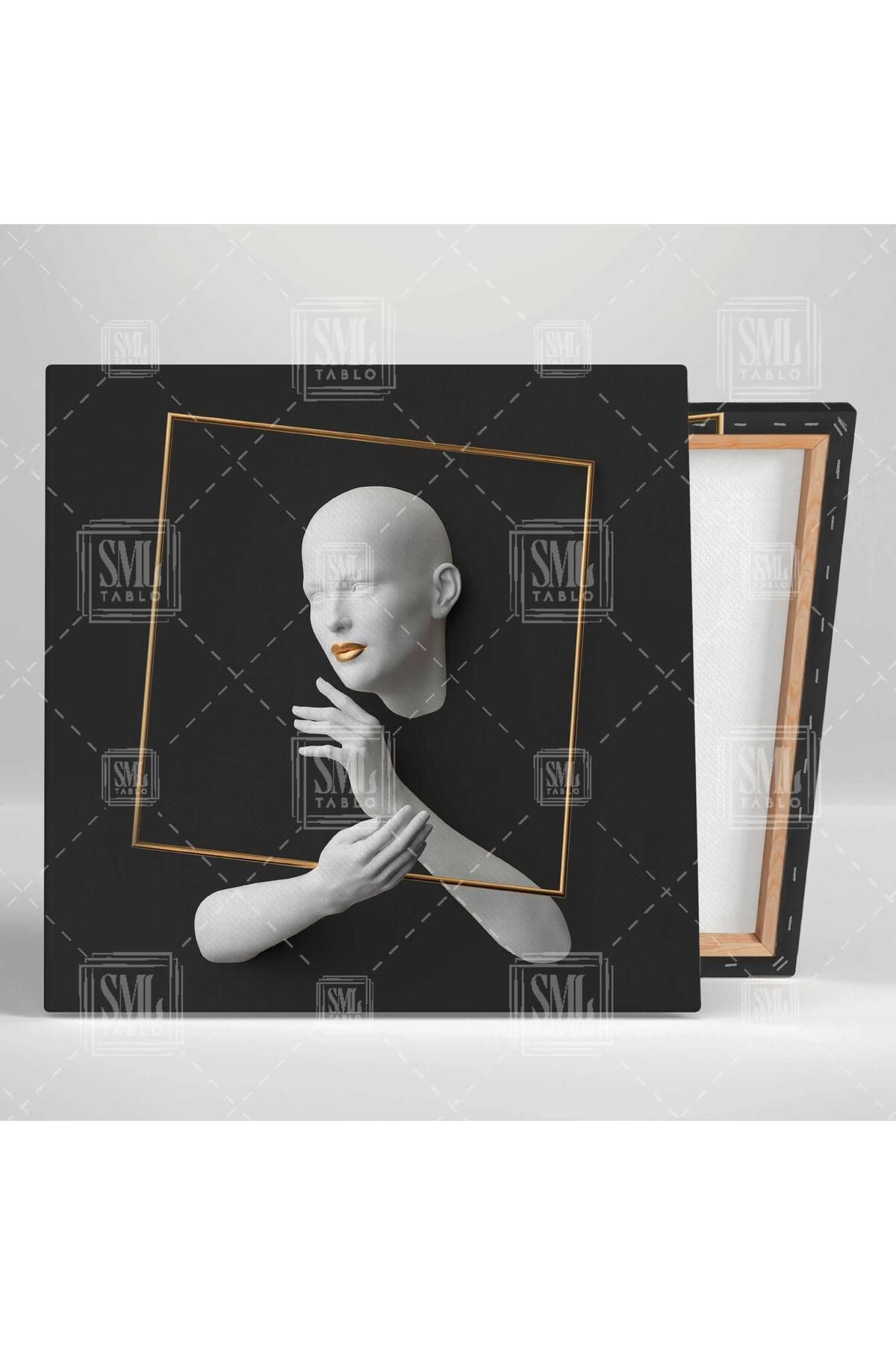 SML TABLO-Golden Triangle Frame Anthracite Background Decorative Triple Combination Set of 3 Canvas Painting 4