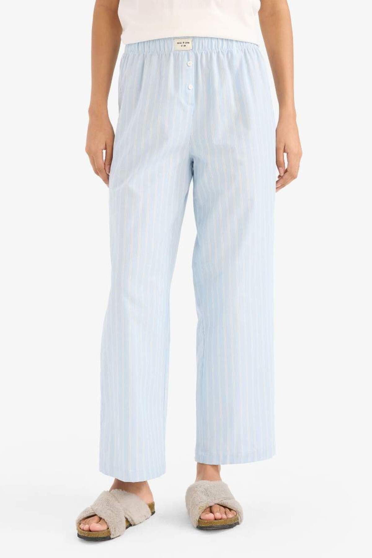 DeFacto Yeni Sezon Uzun Boy Poplin Pijama Altı-Fall in Love