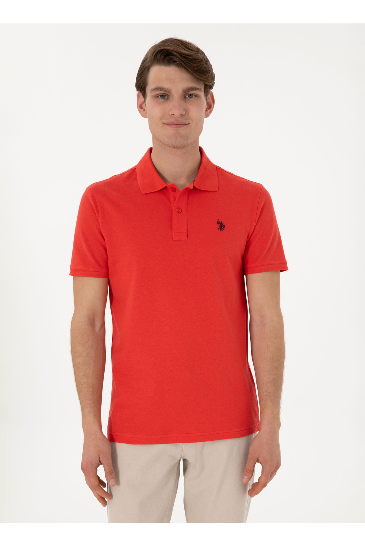 یو اس پولو تی‌شرت یقه‌دار مردانه U.S. Polo Assn. قرمز GTP04