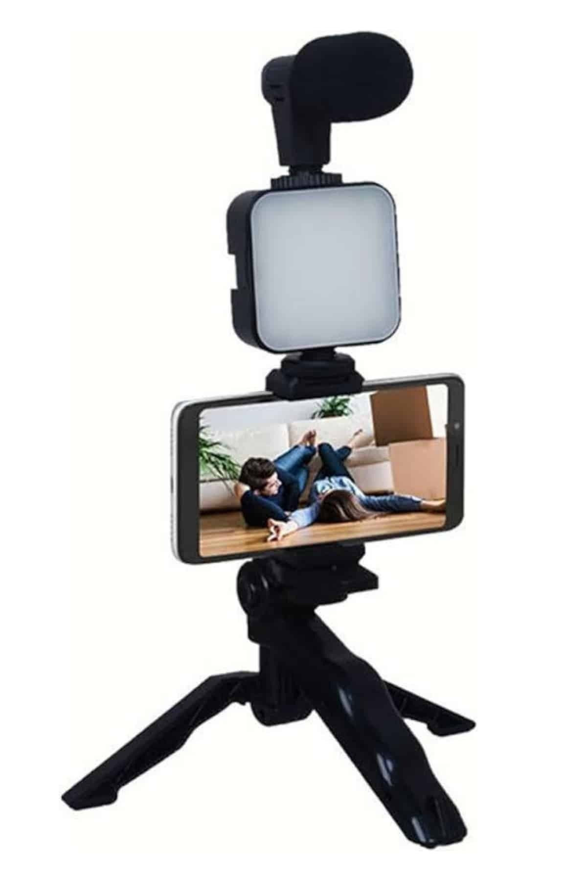 FTA TİCARET Telefon Tutucu Mikrofonlu Işıklı Youtuber Video Kayıt