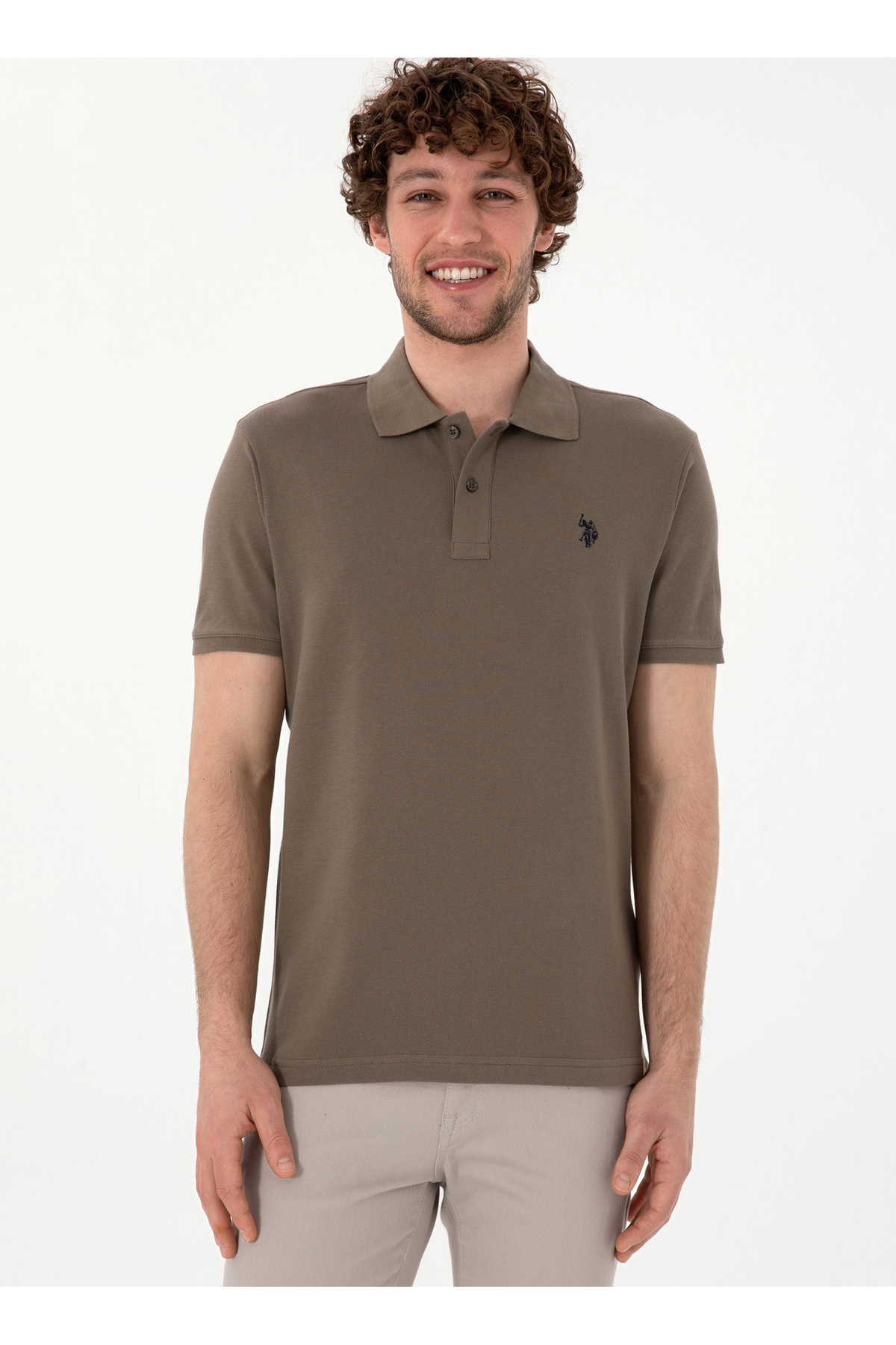 یو اس پولو تی‌شرت یقه‌دار مردانه U.S. Polo Assn. قهوه‌ای GTP04