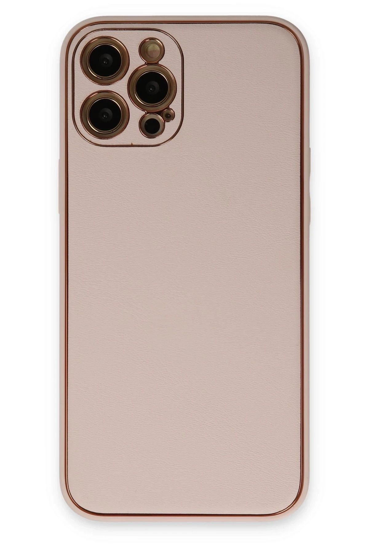NewFace iPhone 12 Pro Max Kılıf Coco Deri Silikon Kapak - Pudra JOJUA