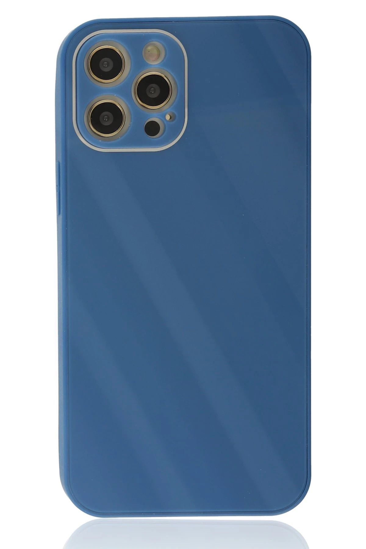 NewFace iPhone 12 Pro Max Kılıf Glass Kapak - Mavi BSTMY