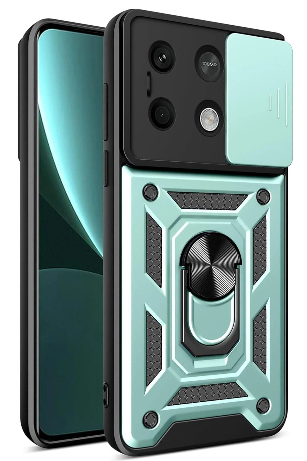 NewFace Xiaomi Redmi Note 13 5G Kılıf Pars Lens Yüzüklü Silikon - Yeşil FLKRY