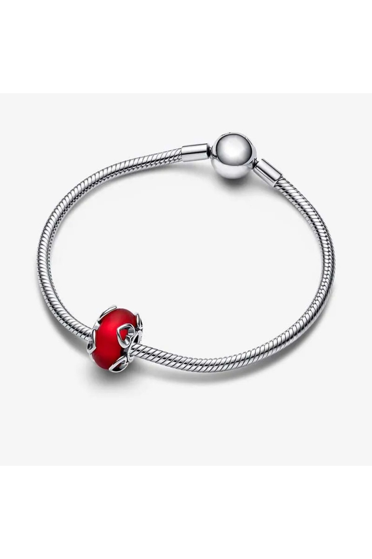 PileaD-Icy Red Murano and Hearts Silver Charm 4