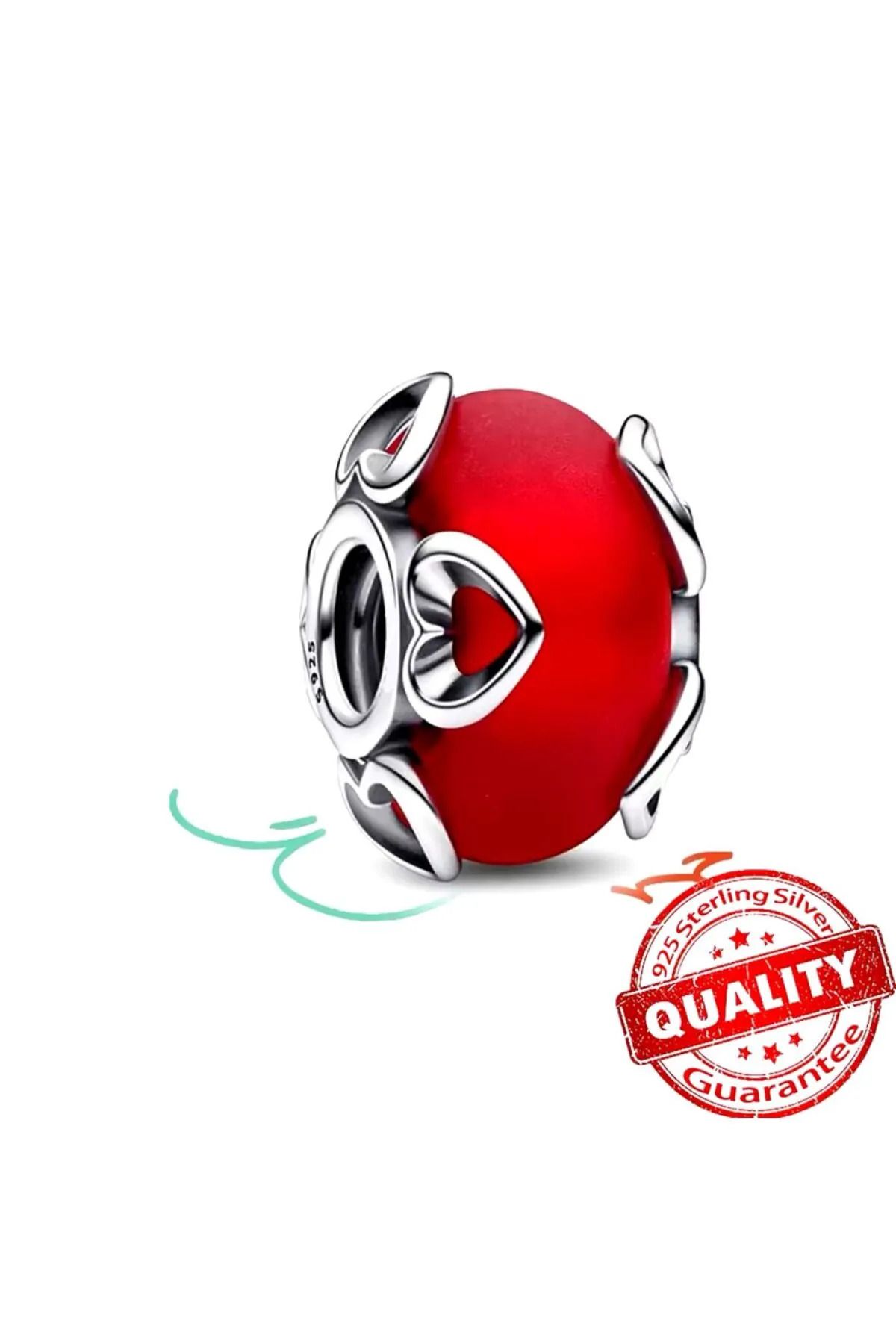 PileaD-Icy Red Murano and Hearts Silver Charm 3
