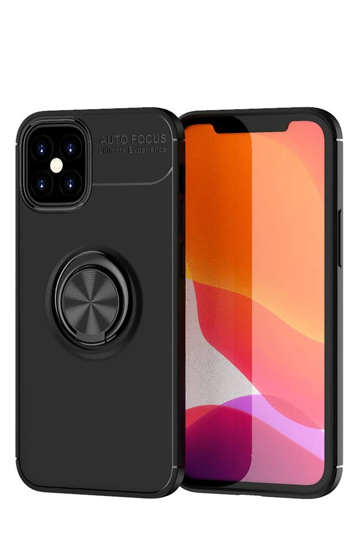 NewFace iPhone 12 Mini Kılıf Range Yüzüklü Silikon - Siyah BSTMY