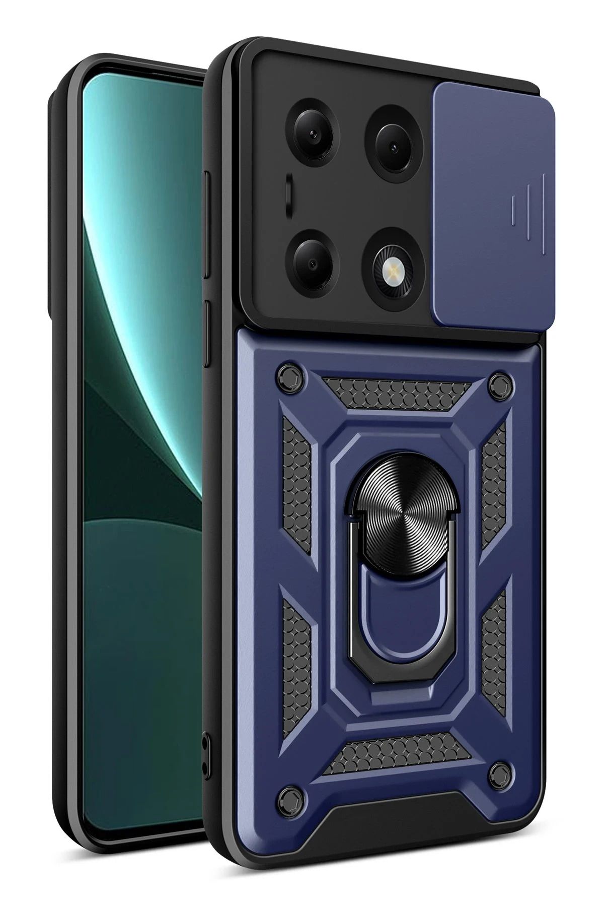NewFace Xiaomi Poco M6 Pro 4G Kılıf Pars Lens Yüzüklü Silikon - Lacivert INSLM