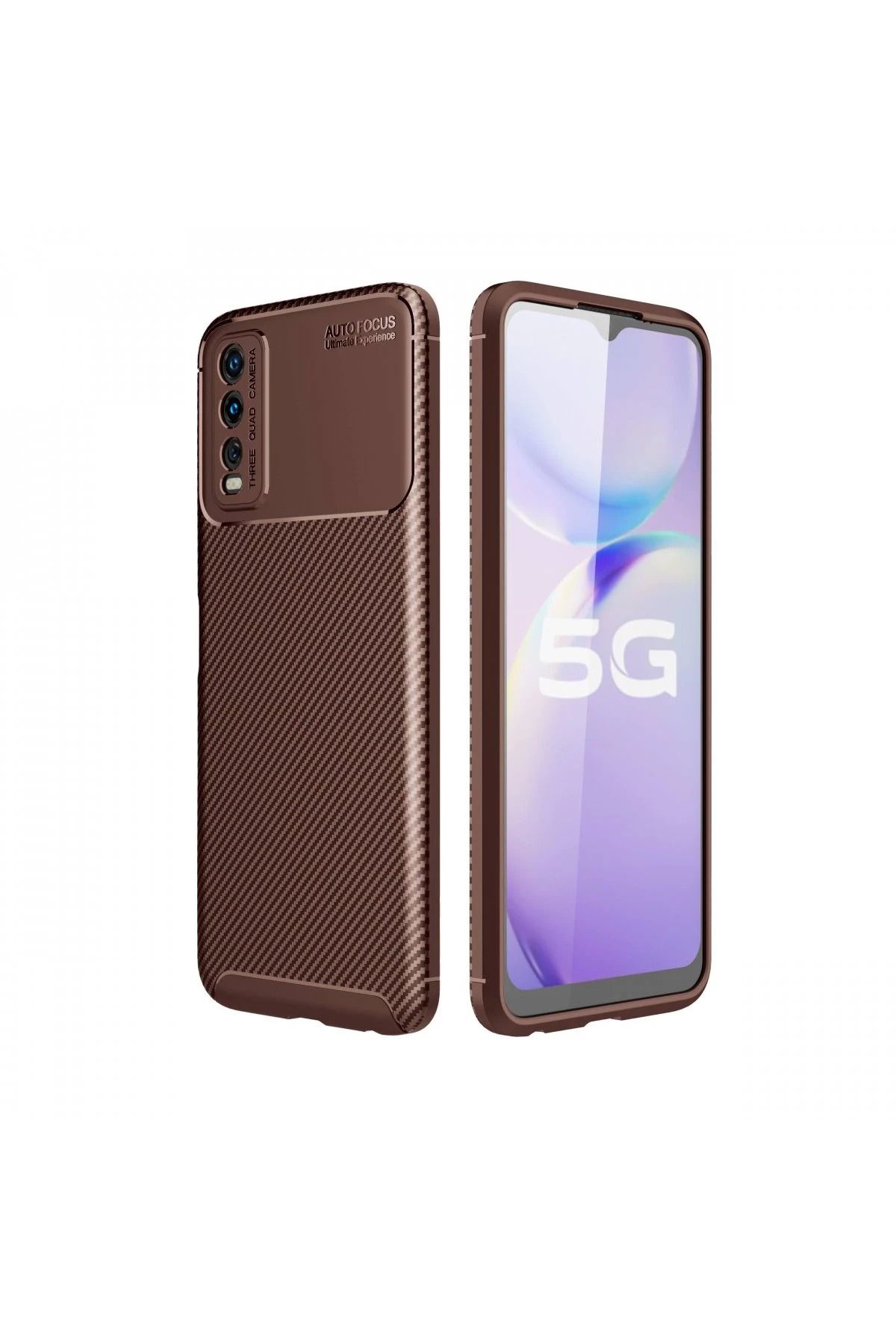 NewFace Vivo Y11S Kılıf Auto Focus Karbon Kapak - Kahverengi YNSMR