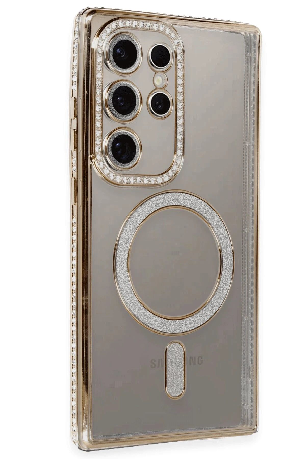 NewFace Samsung Galaxy S24 Ultra Kılıf Joke Simli Magneticsafe Kılıf - Gold HNZRN