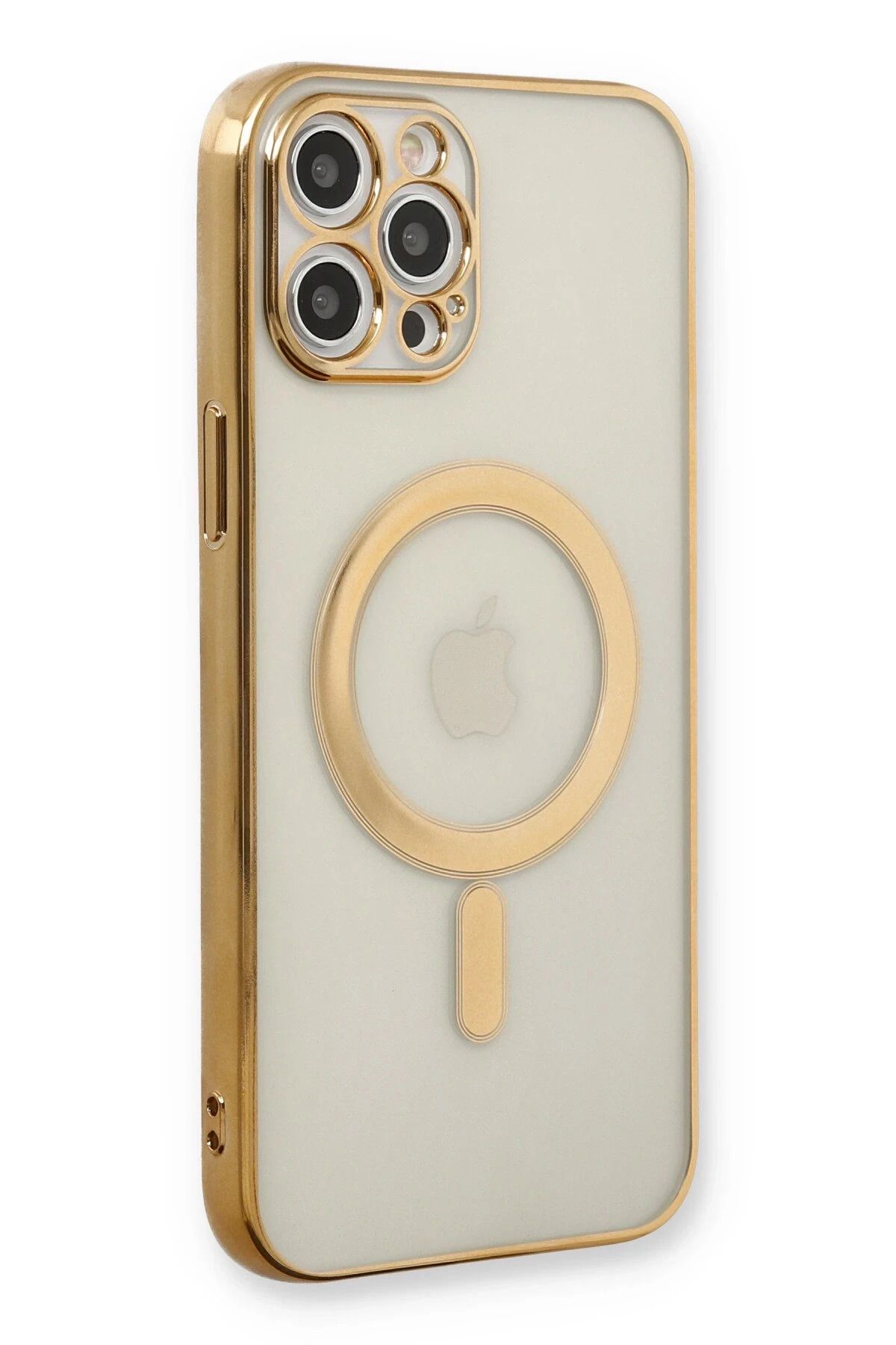 NewFace iPhone 12 Pro Kılıf Magneticsafe Lazer Silikon - Gold NRMSA