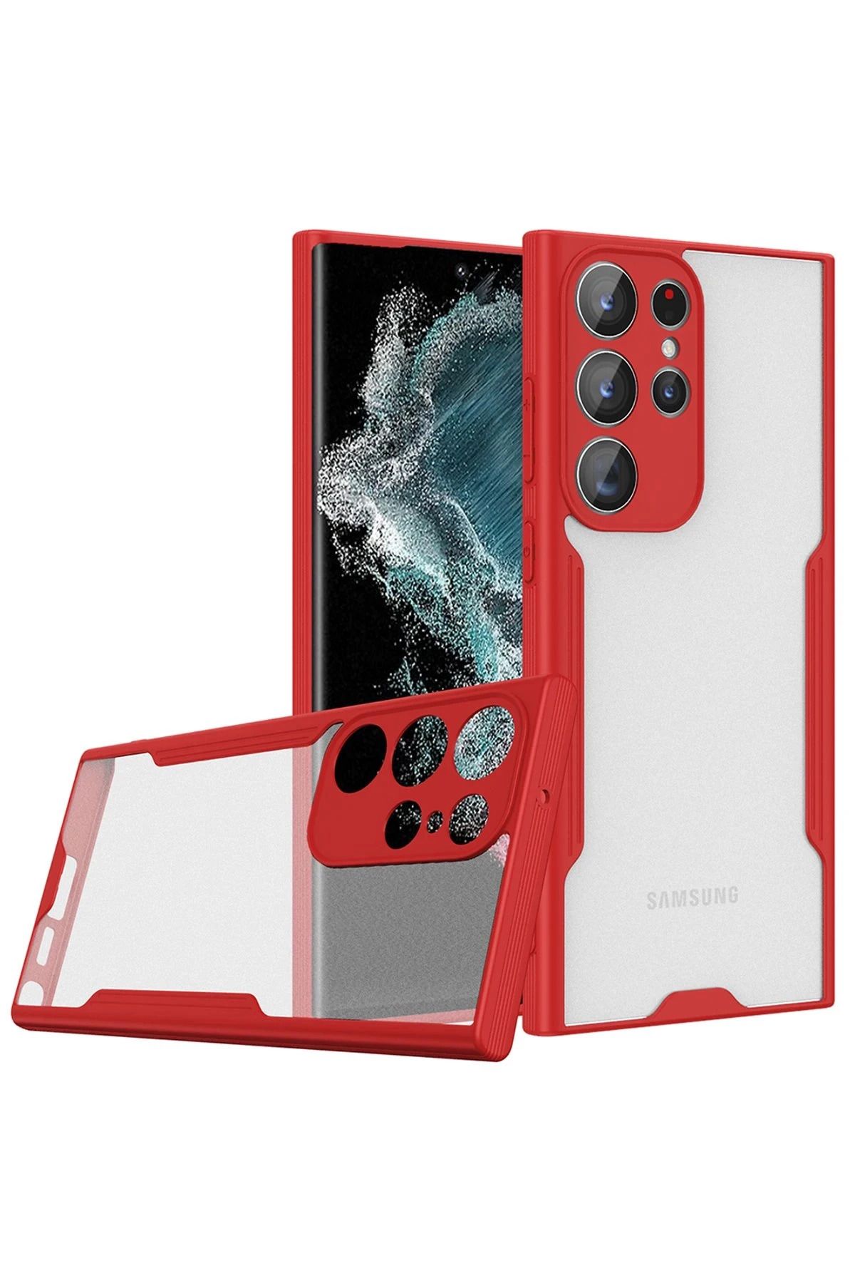 NewFace Samsung Galaxy S23 Ultra Kılıf Platin Silikon - Kırmızı NRMSA