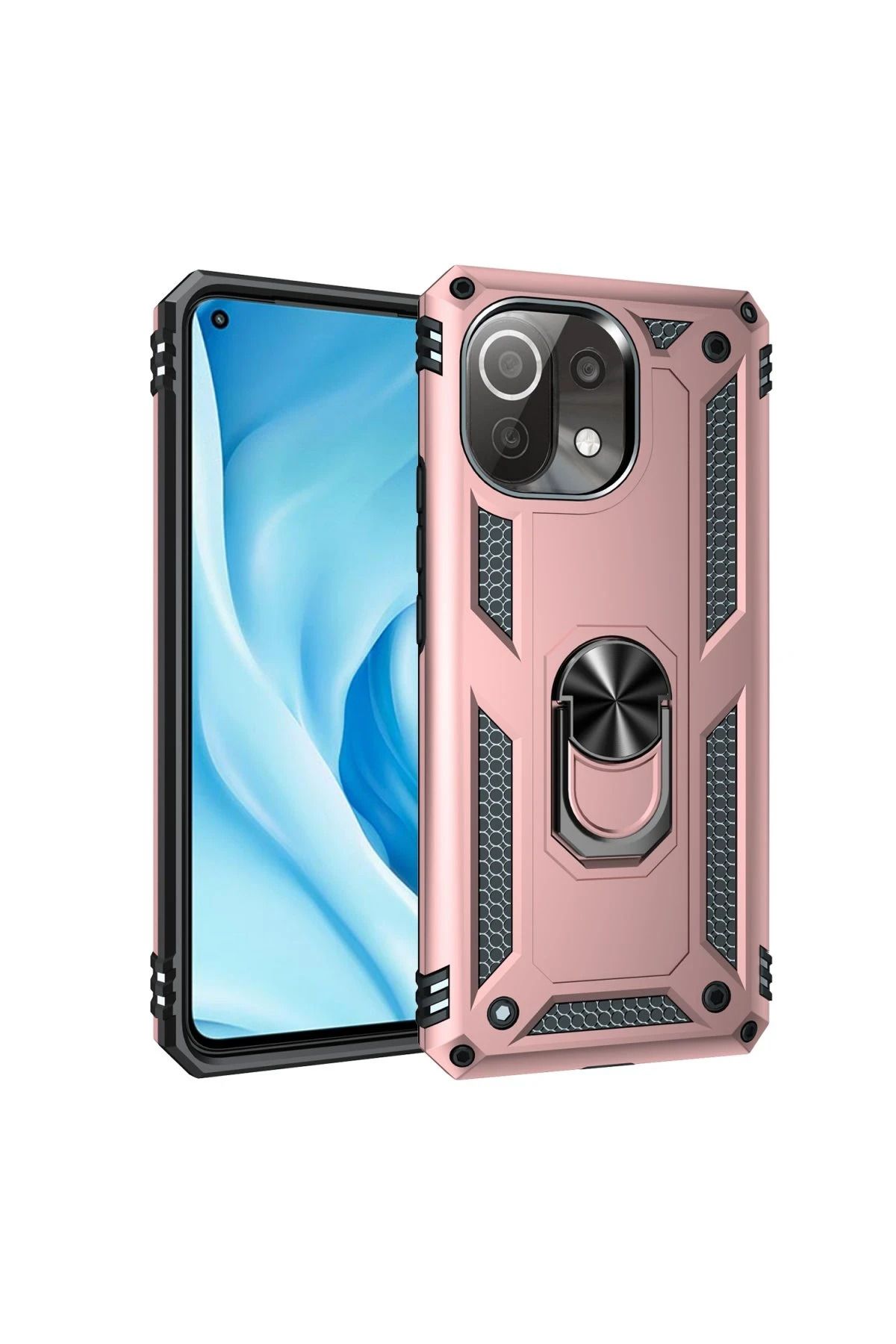 NewFace Xiaomi Mİ 11 Lite Kılıf Sofya Yüzüklü Silikon Kapak - Rose JOJUA