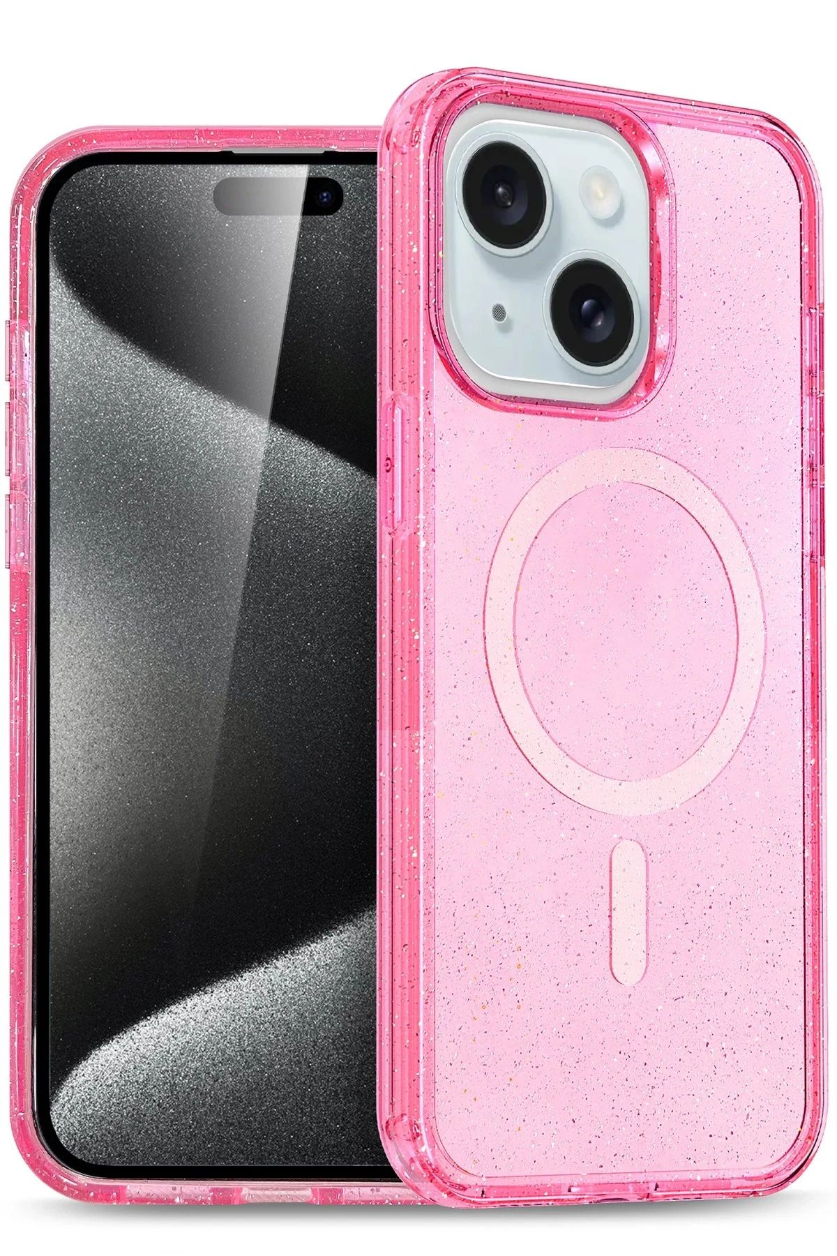 NewFace iPhone 15 Kılıf Glow Magsafe Kapak - Pembe NRMSA