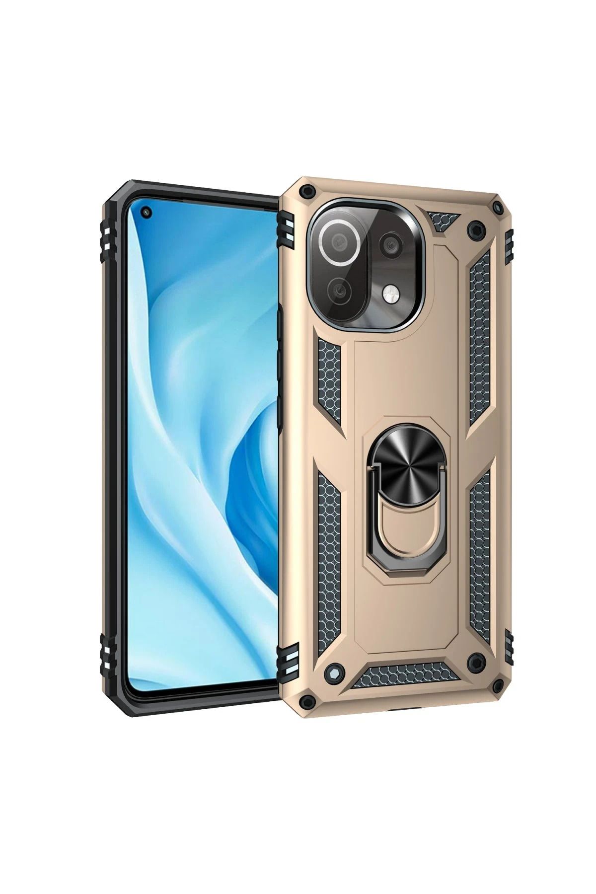 NewFace Xiaomi Mİ 11 Lite Kılıf Sofya Yüzüklü Silikon Kapak - Gold JOJUA