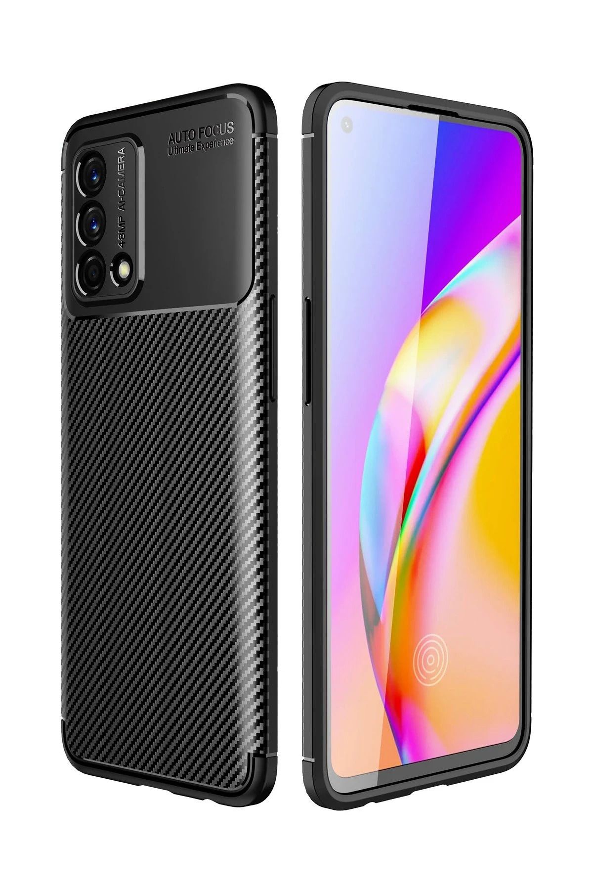 NewFace A74 4G Kılıf Auto Focus Karbon Kapak - Siyah JOJUA