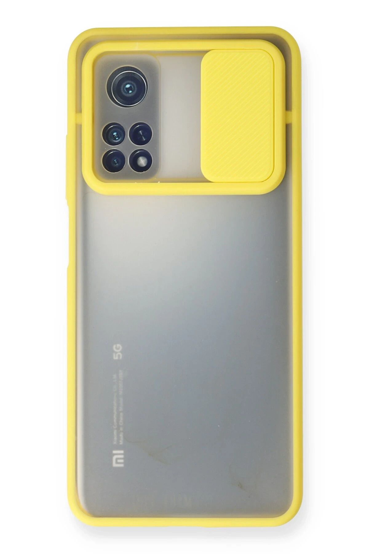 NewFace Xiaomi Mi 10T Kılıf Palm Buzlu Kamera Sürgülü Silikon - Sarı BSTMY