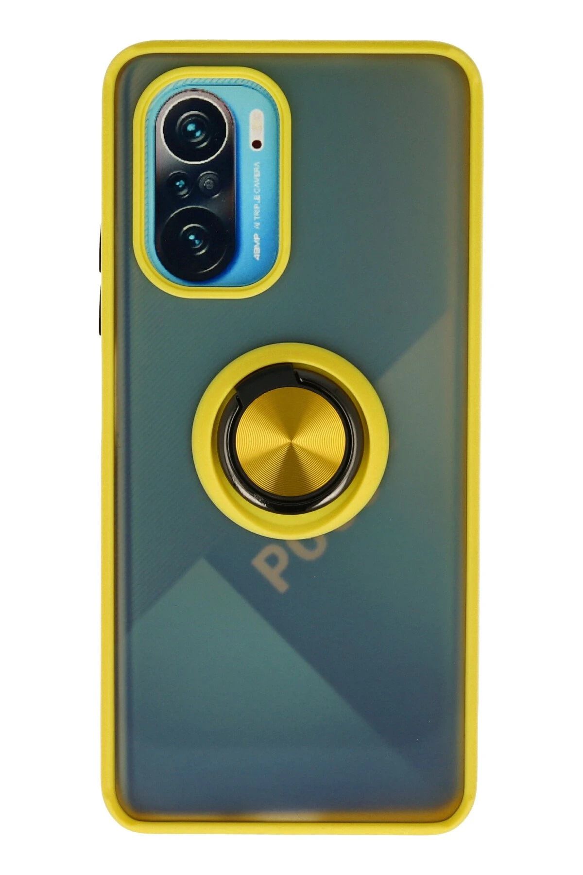 NewFace Xiaomi Redmi K40 Kılıf Montreal Yüzüklü Silikon Kapak - Sarı JOJUA