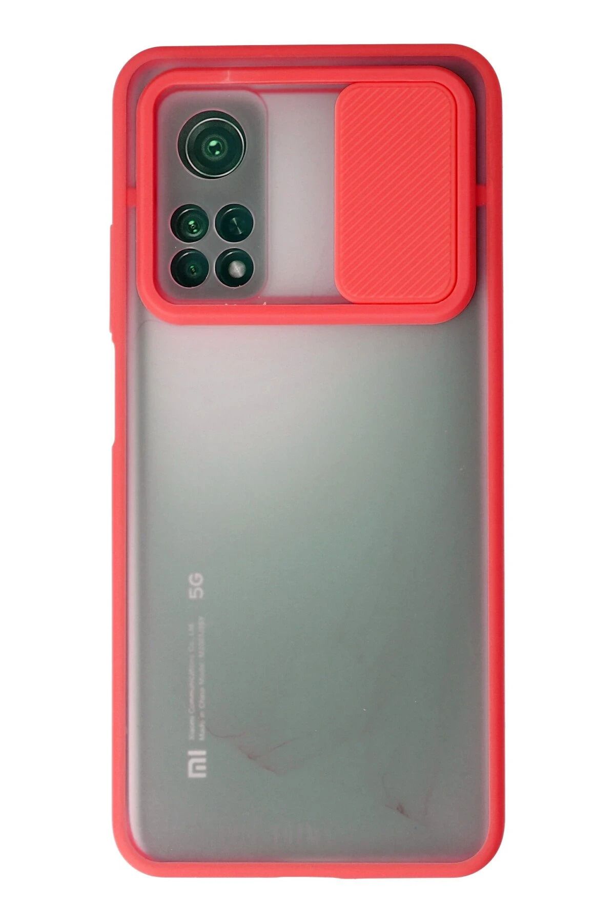 NewFace Xiaomi Mi 10T Kılıf Palm Buzlu Kamera Sürgülü Silikon - Kırmızı BSTMY