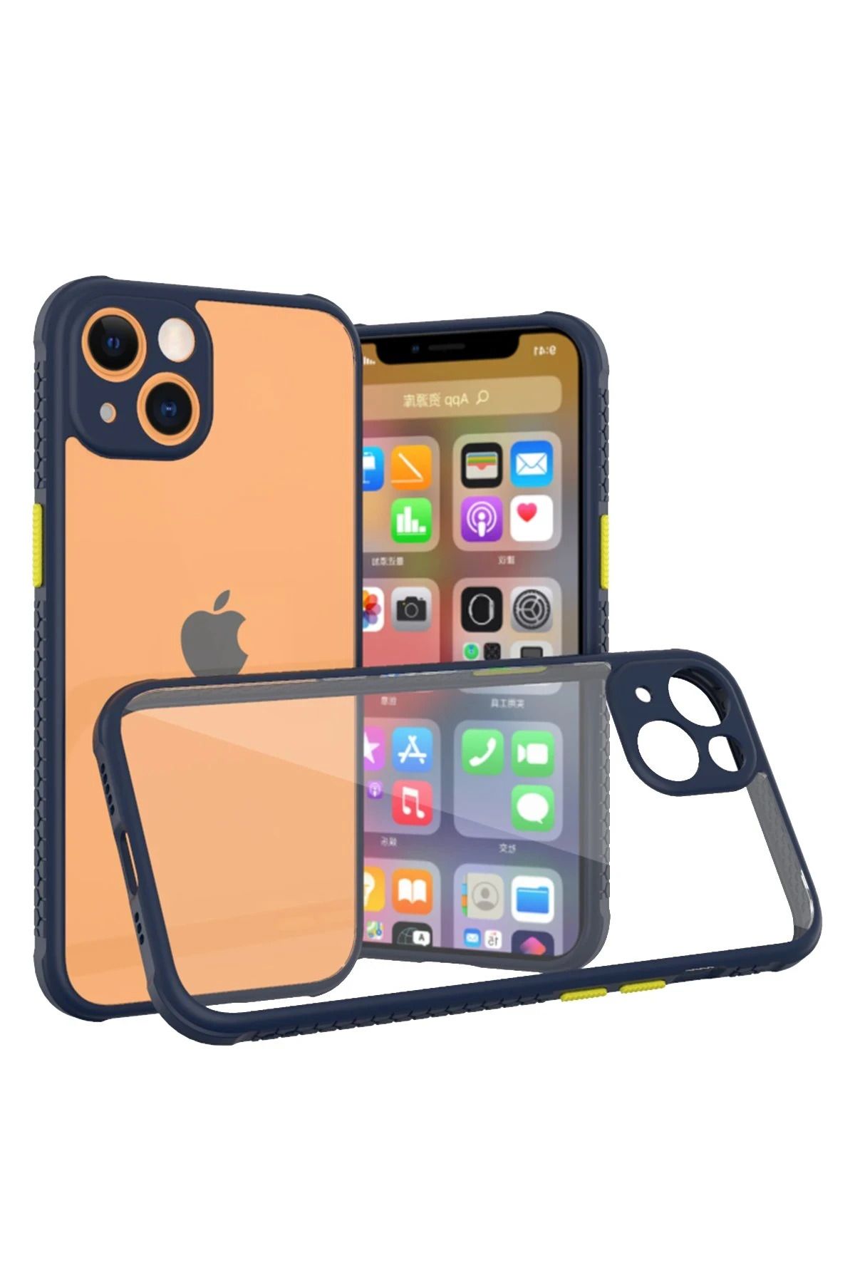 NewFace iPhone 13 Mini Kılıf Miami Şeffaf Silikon - Lacivert NRMSA