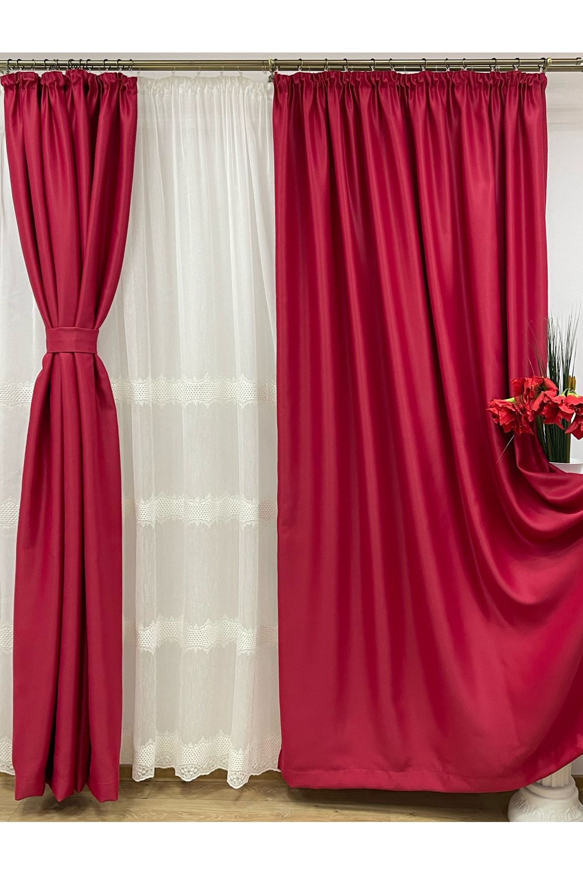 Liz Line-Set of two blackout curtains, amaranth, "Monocrom Signature" by Liz Line, with 2x350x245 drapery DR1135 6