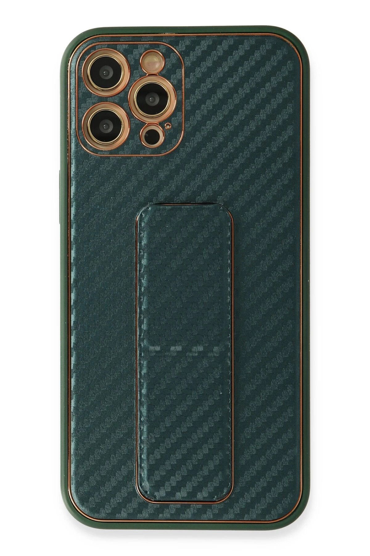 NewFace iPhone 12 Pro Max Kılıf Coco Karbon Standlı Kapak - Yeşil JOJUA